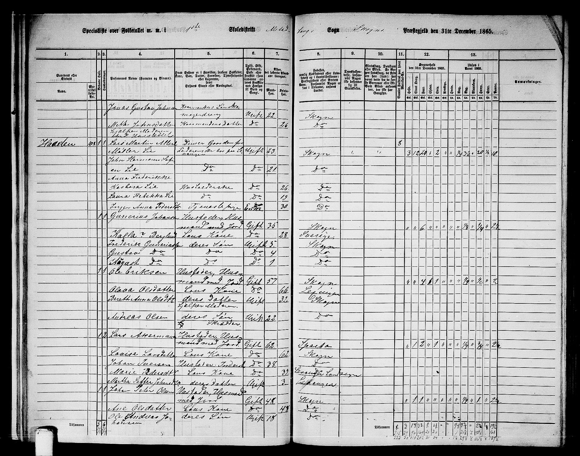 RA, 1865 census for Skogn, 1865, p. 24
