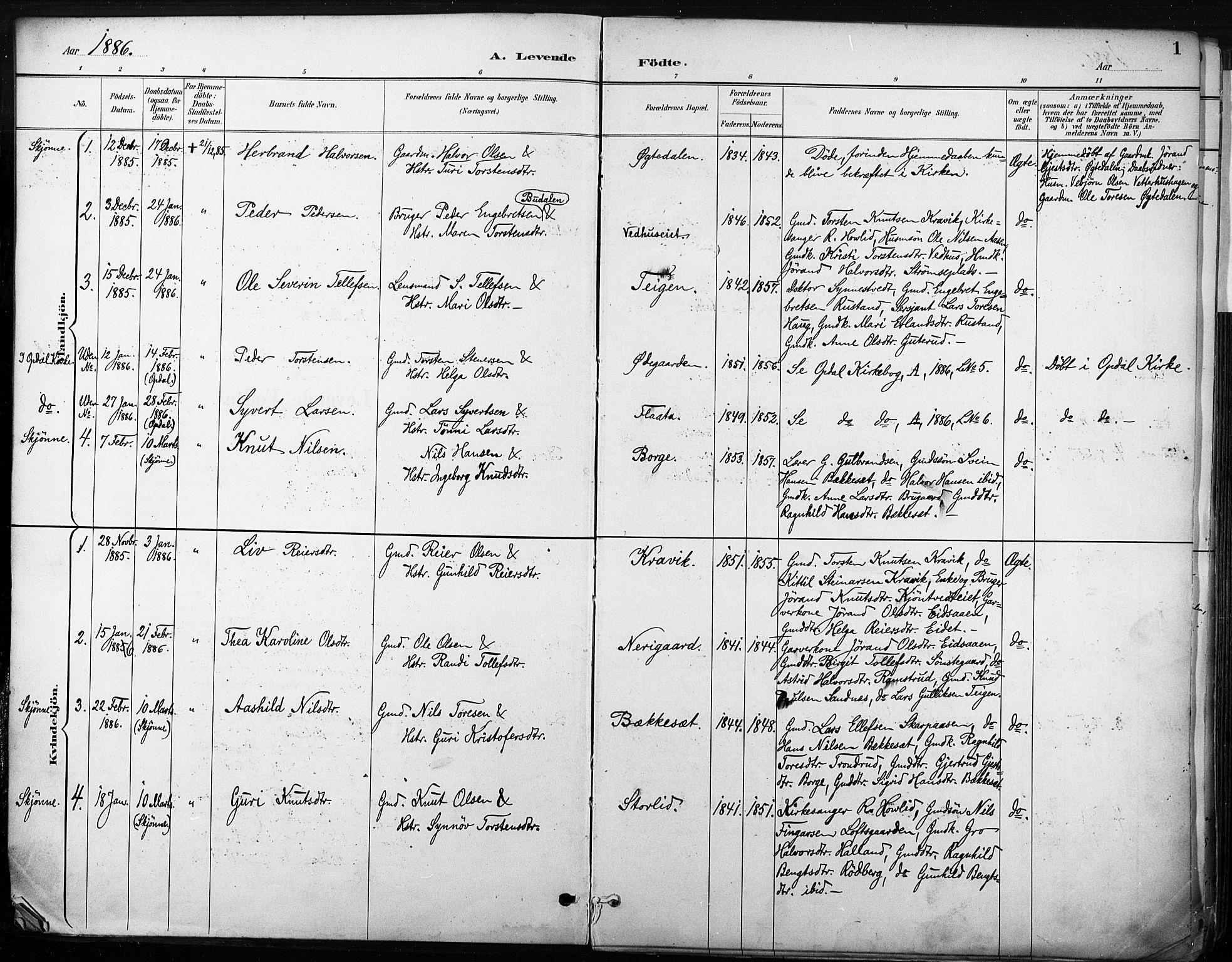 Nore kirkebøker, AV/SAKO-A-238/F/Fb/L0002: Parish register (official) no. II 2, 1886-1906, p. 1