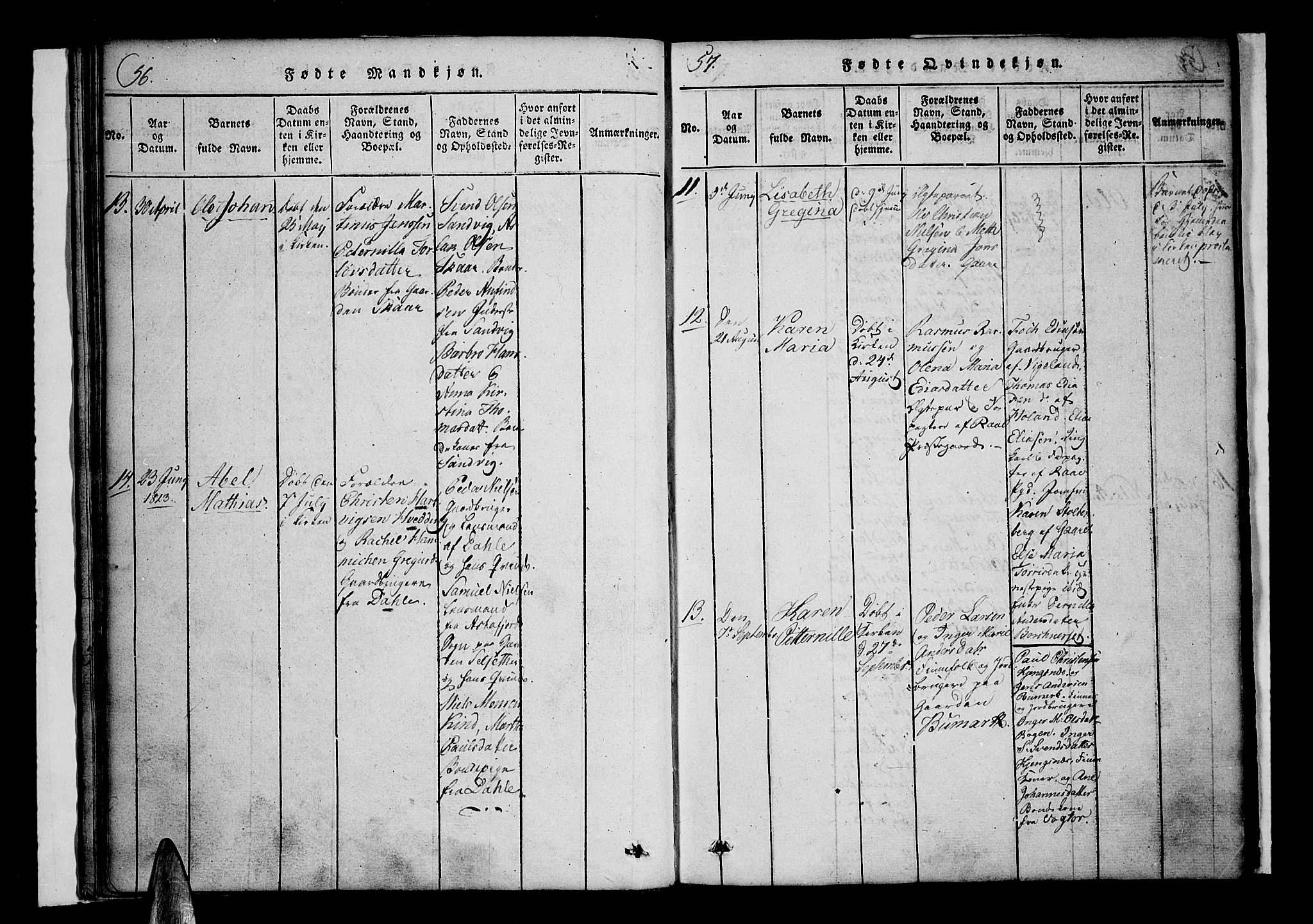 Kvæfjord sokneprestkontor, SATØ/S-1323/G/Ga/Gaa/L0002kirke: Parish register (official) no. 2, 1821-1830, p. 56-57