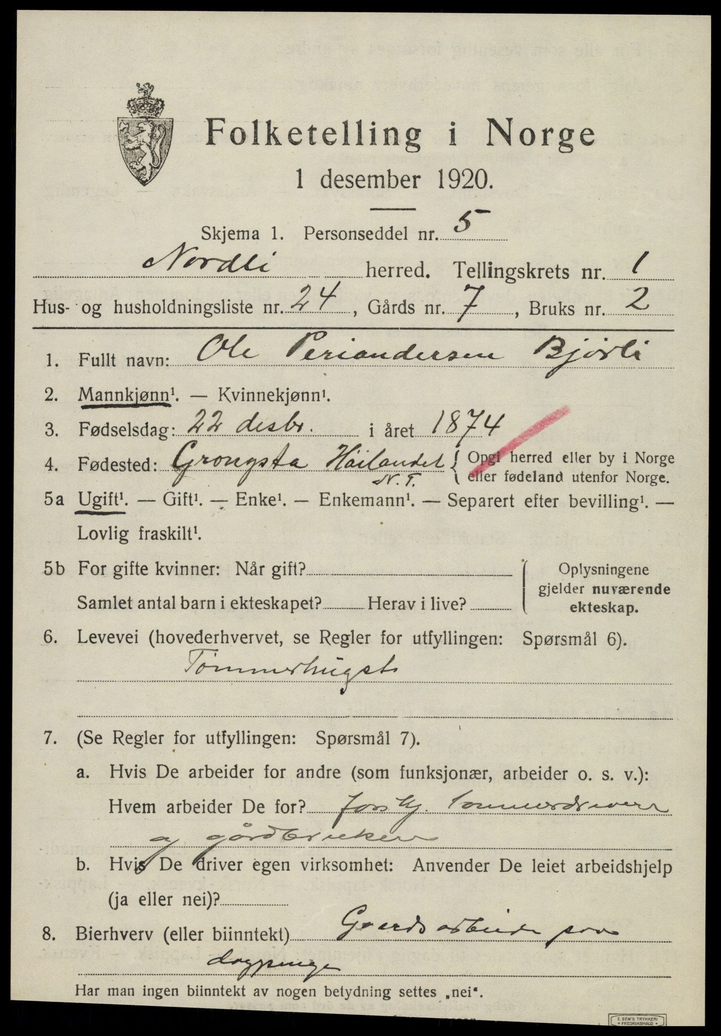 SAT, 1920 census for Nordli, 1920, p. 709