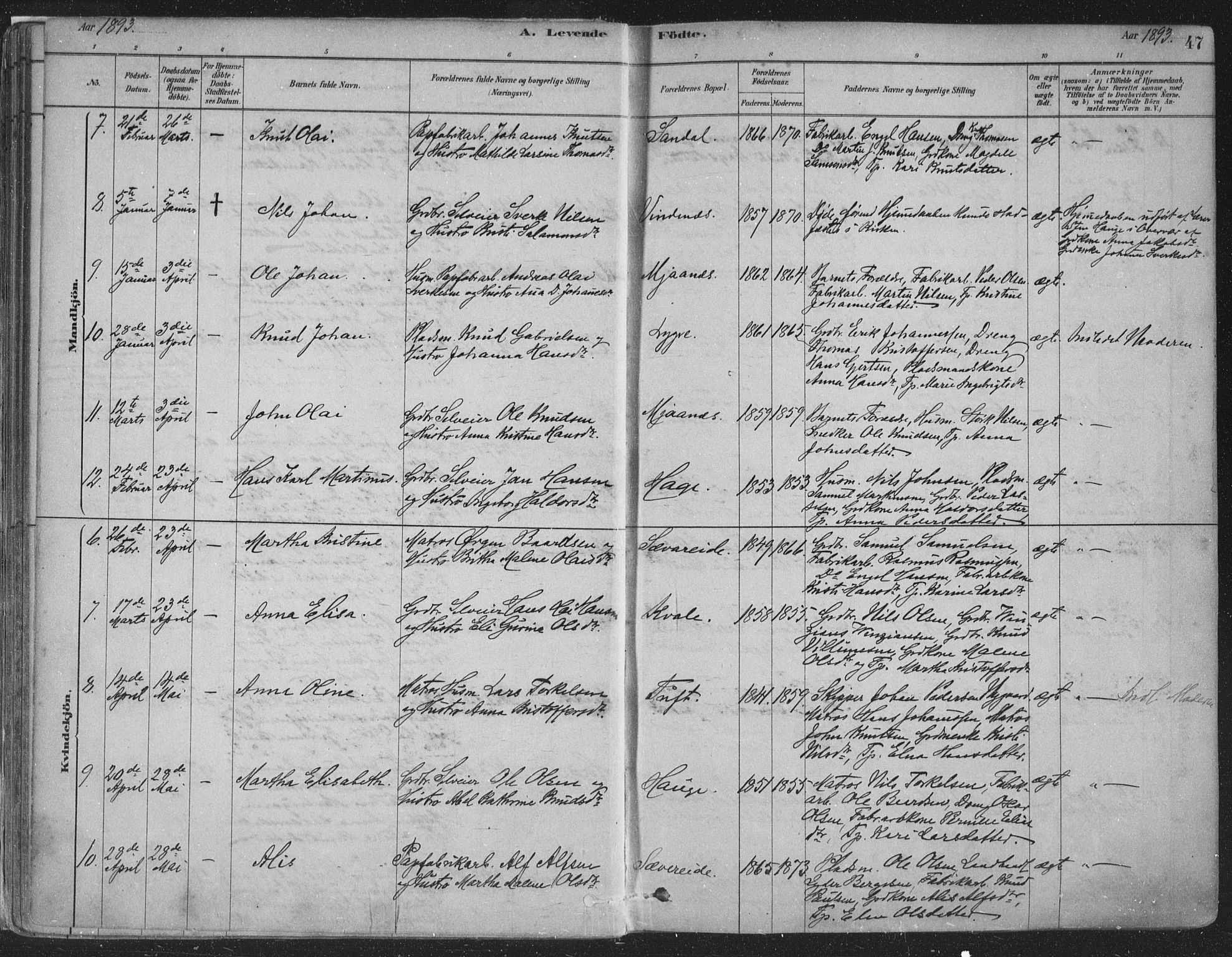 Fusa sokneprestembete, SAB/A-75401/H/Haa: Parish register (official) no. D 1, 1880-1938, p. 47