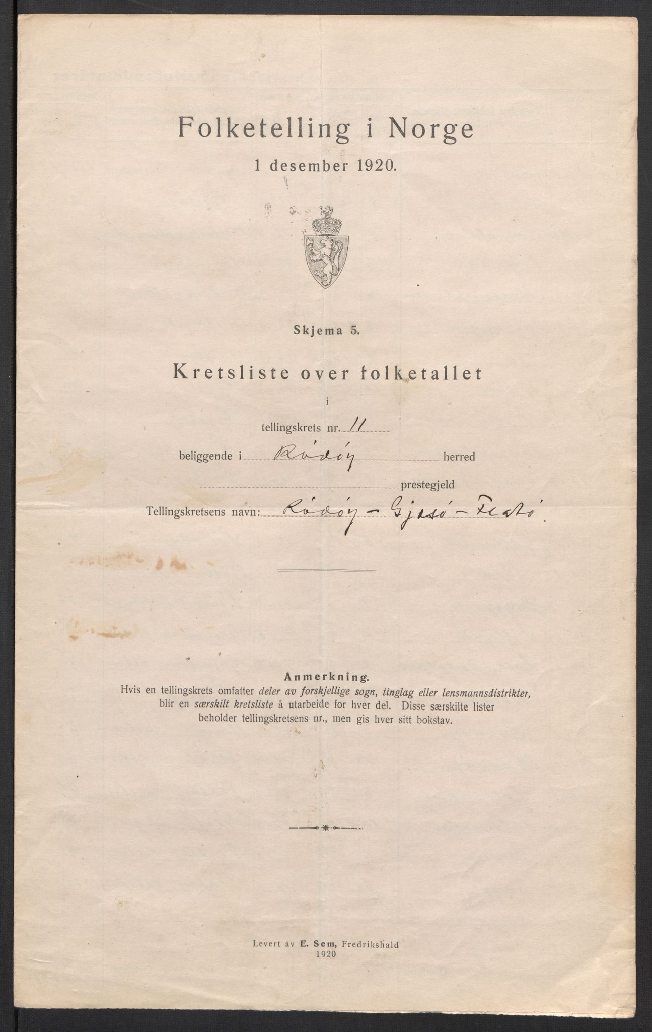 SAT, 1920 census for Rødøy, 1920, p. 36