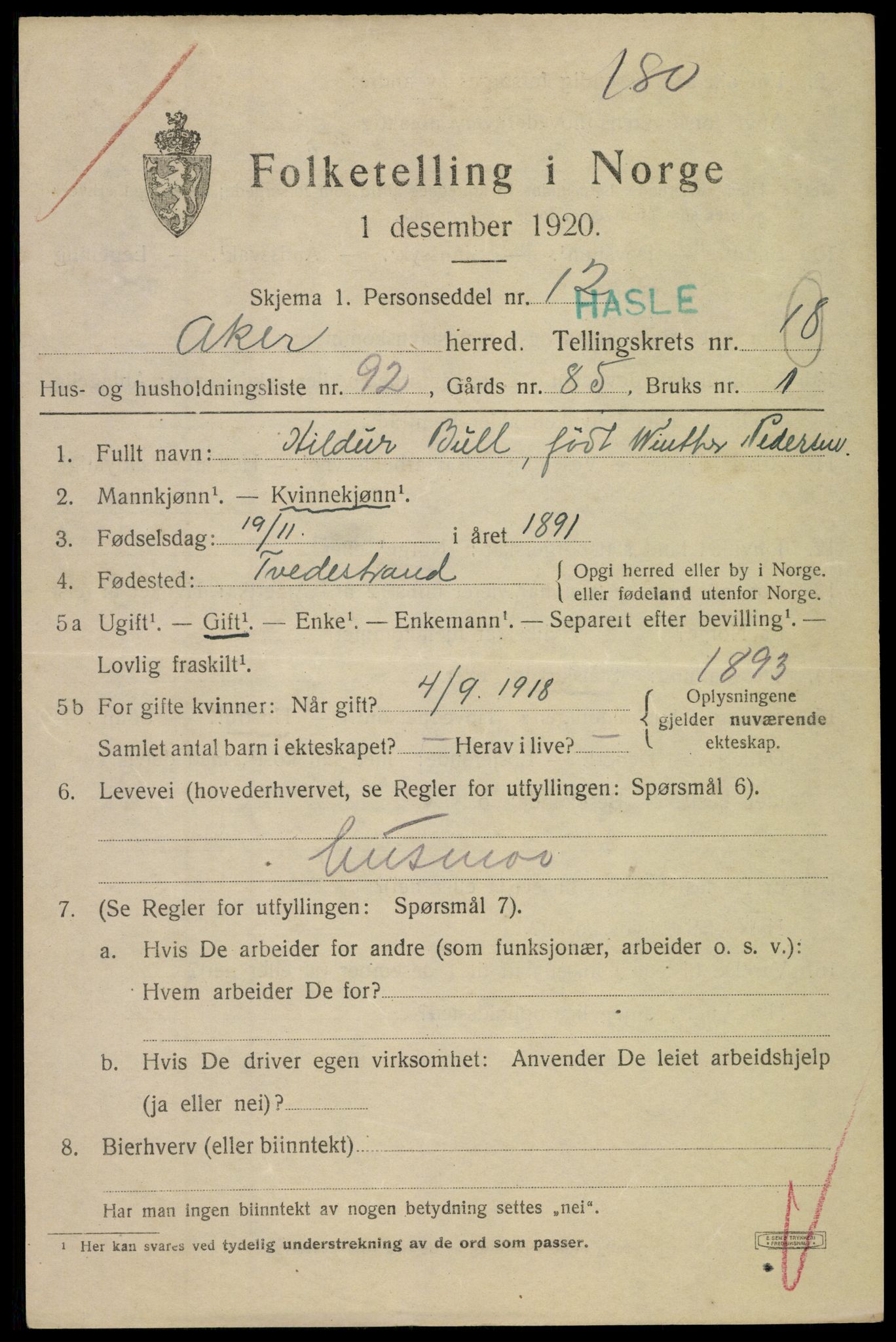 SAO, 1920 census for Aker, 1920, p. 111828