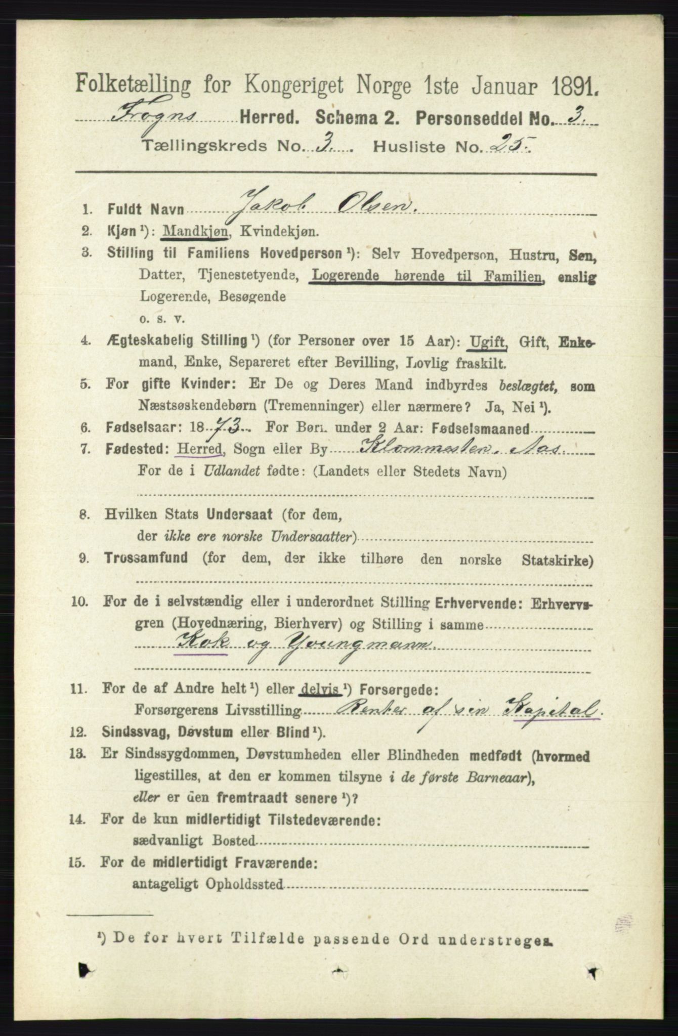 RA, 1891 census for 0215 Frogn, 1891, p. 2060