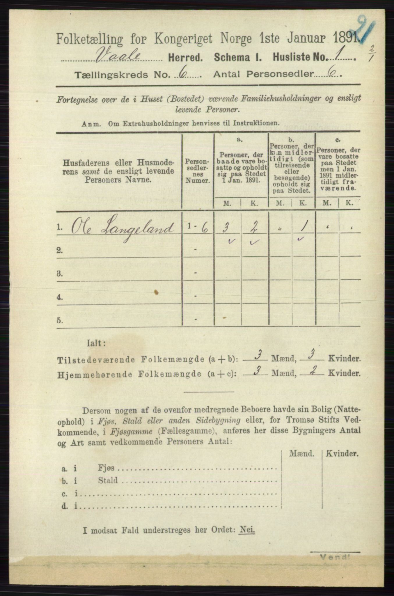 RA, 1891 census for 0716 Våle, 1891, p. 1687