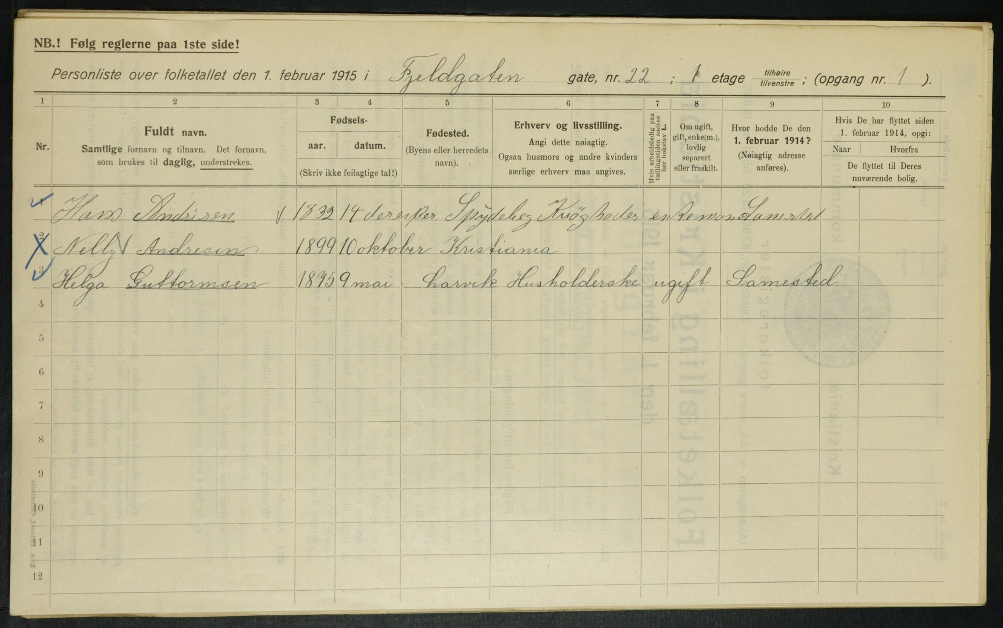 OBA, Municipal Census 1915 for Kristiania, 1915, p. 24003