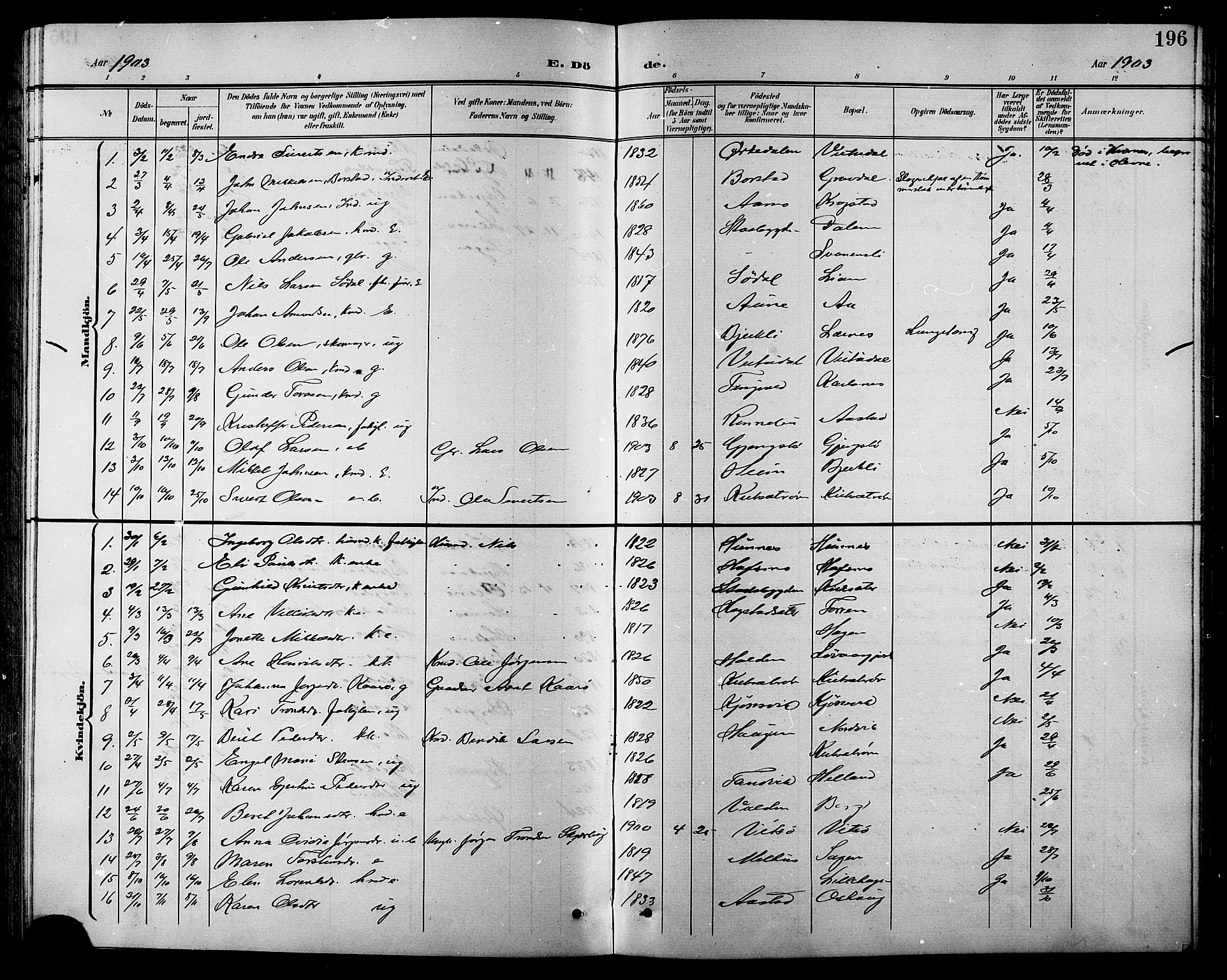 Ministerialprotokoller, klokkerbøker og fødselsregistre - Sør-Trøndelag, SAT/A-1456/630/L0505: Parish register (copy) no. 630C03, 1899-1914, p. 196