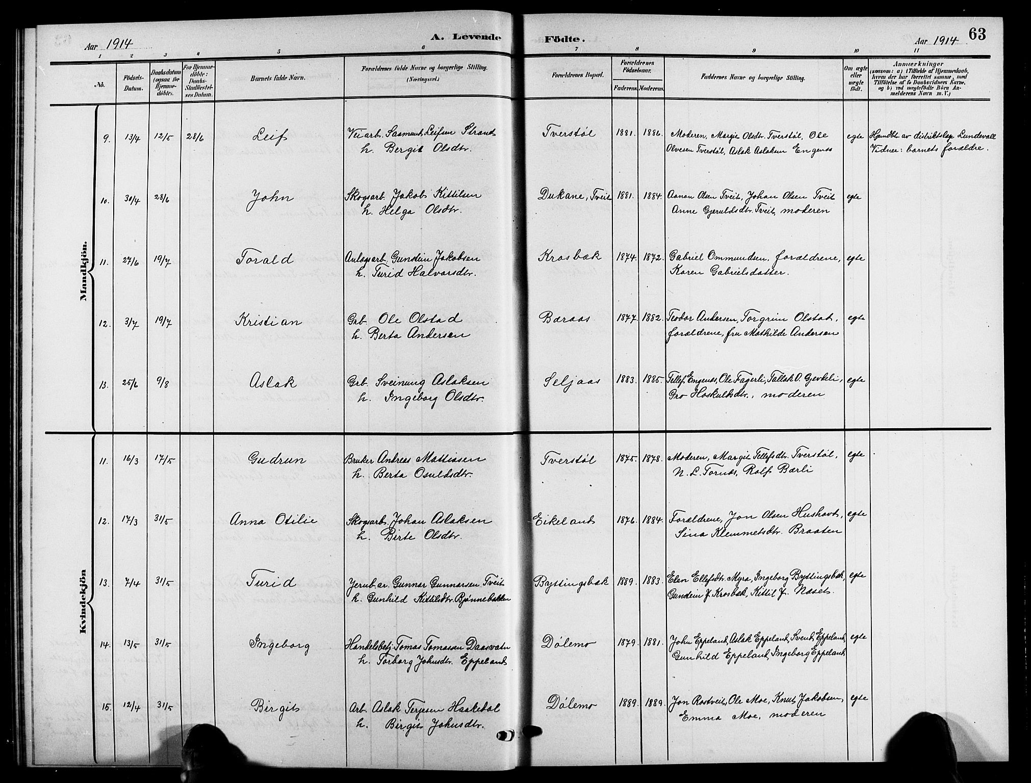 Åmli sokneprestkontor, AV/SAK-1111-0050/F/Fb/Fbc/L0005: Parish register (copy) no. B 5, 1903-1916, p. 63