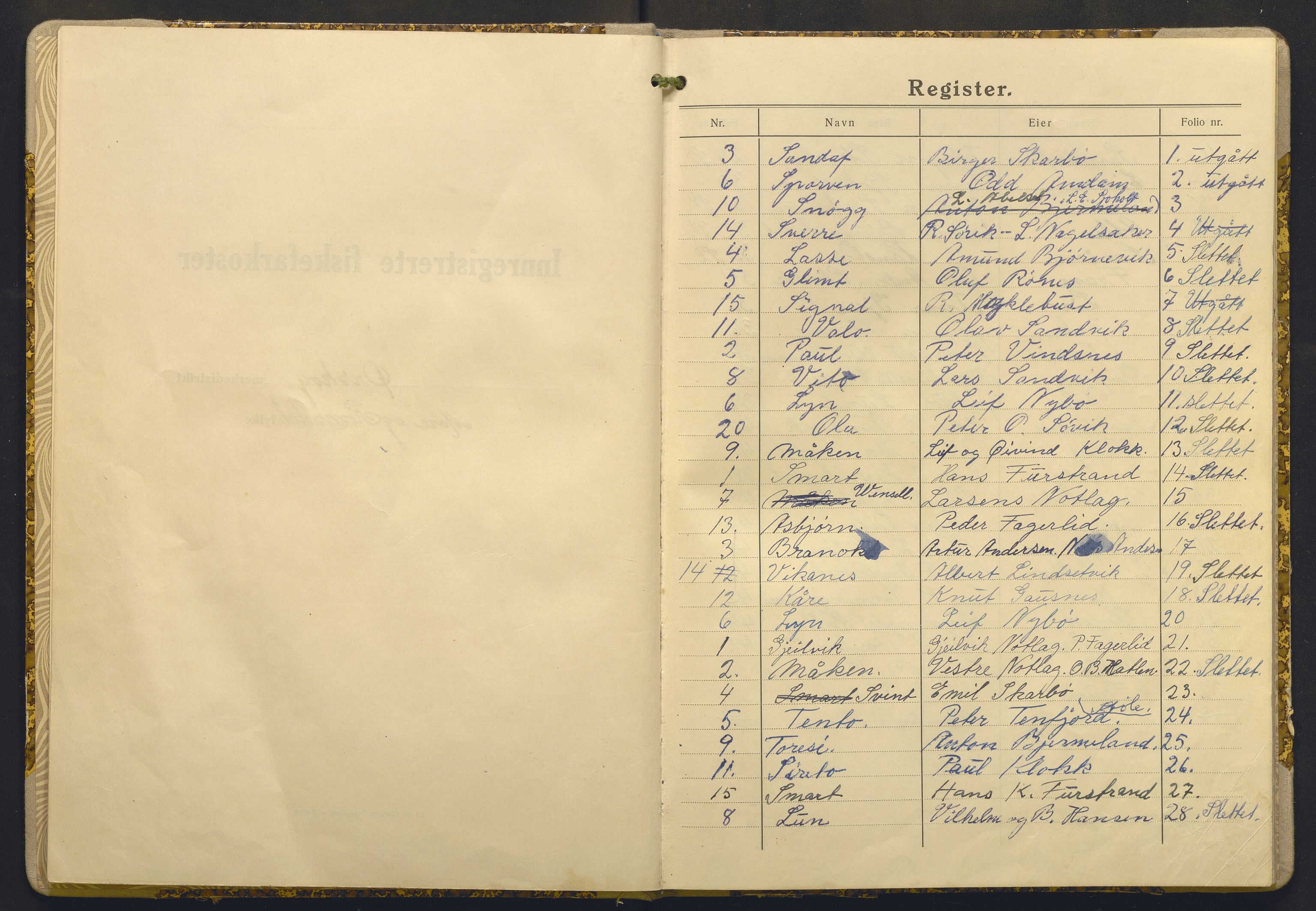 Fiskeridirektoratet - 1 Adm. ledelse - 13 Båtkontoret, AV/SAB-A-2003/I/Ia/Iaf/L0140: 135.0667/2 Merkeprotokoll - Ørskog, 1941-1964