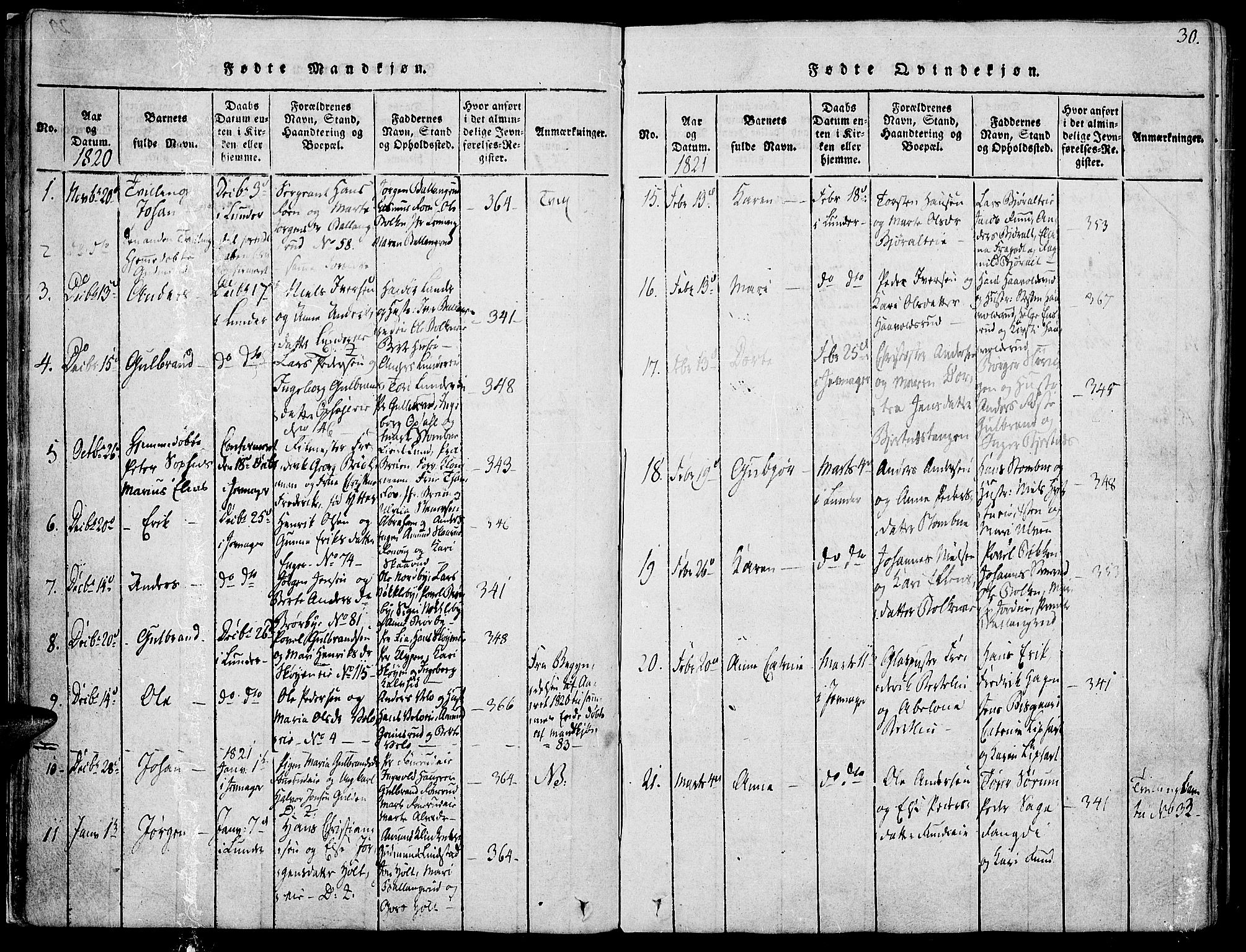 Jevnaker prestekontor, AV/SAH-PREST-116/H/Ha/Haa/L0005: Parish register (official) no. 5, 1815-1837, p. 30