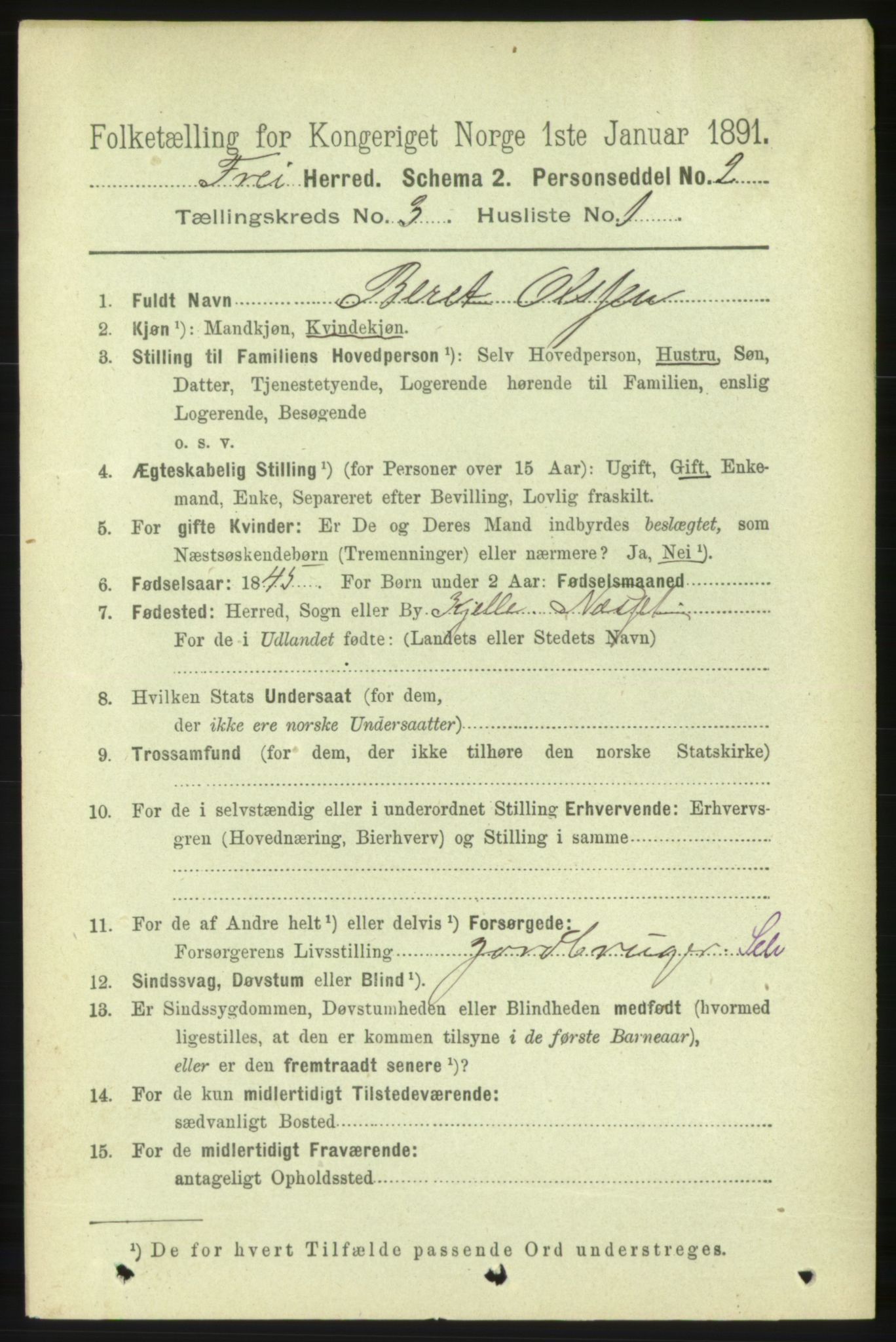 RA, 1891 census for 1556 Frei, 1891, p. 1172