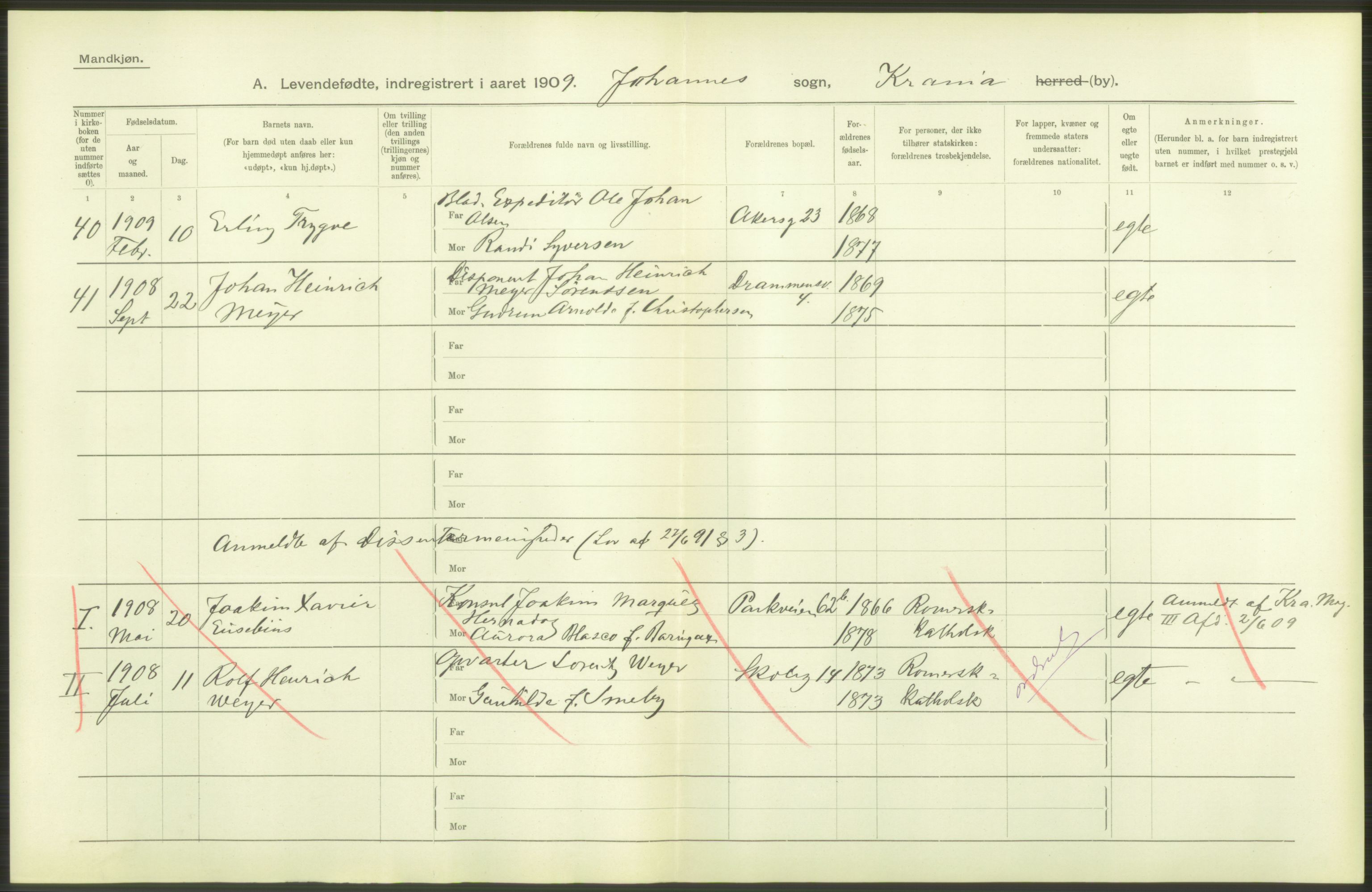 Statistisk sentralbyrå, Sosiodemografiske emner, Befolkning, AV/RA-S-2228/D/Df/Dfa/Dfag/L0007: Kristiania: Levendefødte menn og kvinner., 1909, p. 16