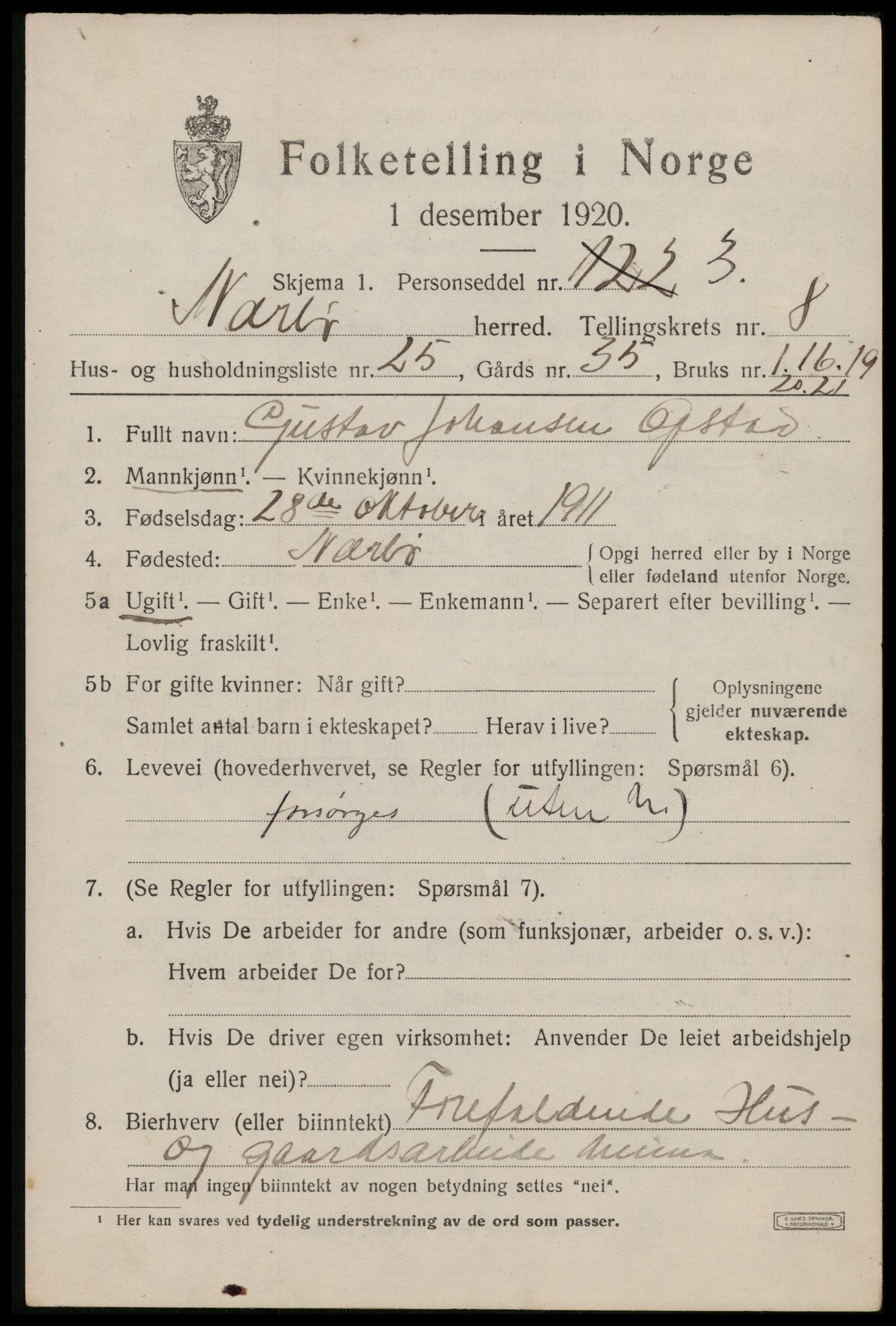 SAST, 1920 census for Nærbø, 1920, p. 5365