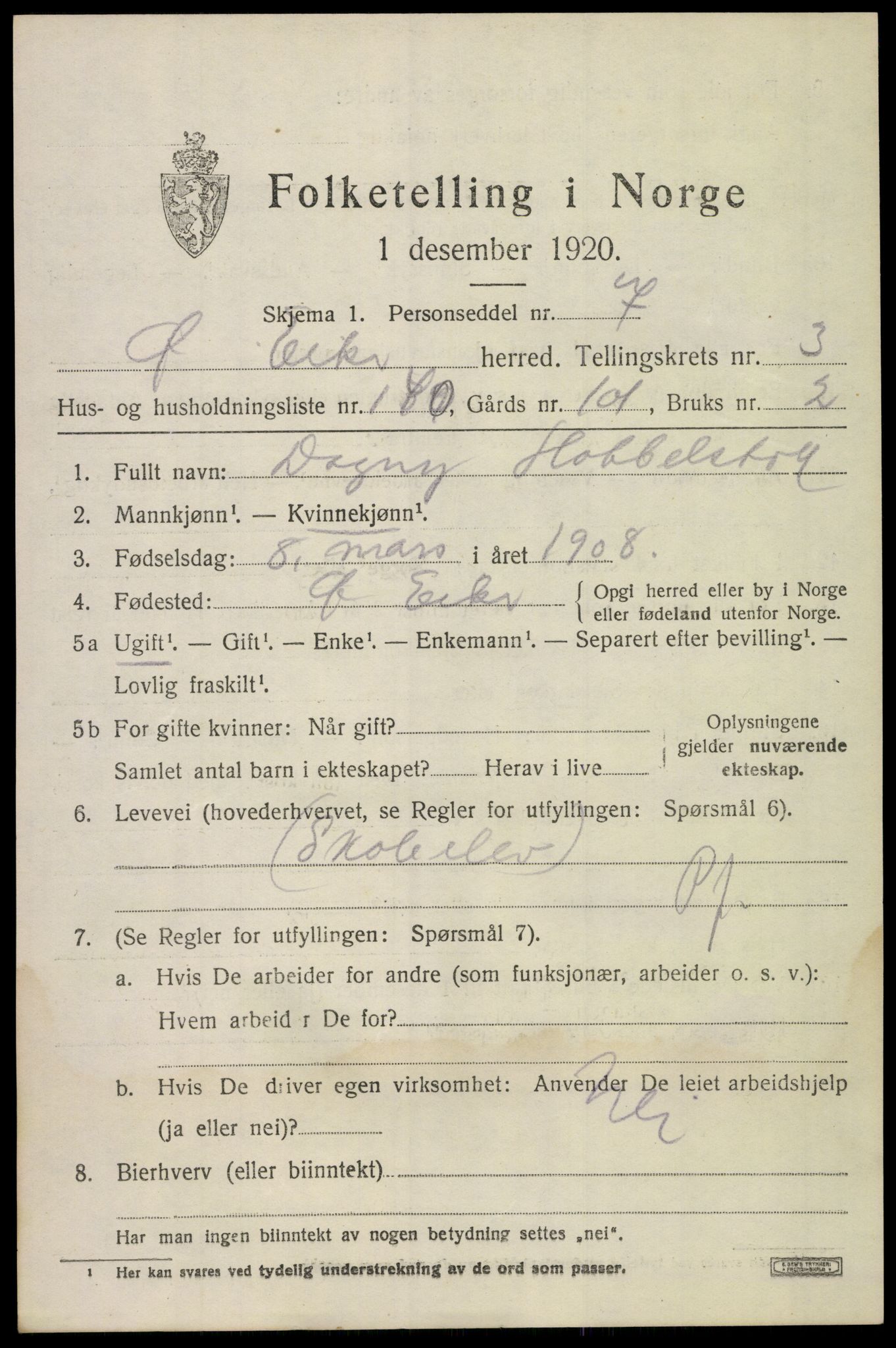 SAKO, 1920 census for Øvre Eiker, 1920, p. 9562