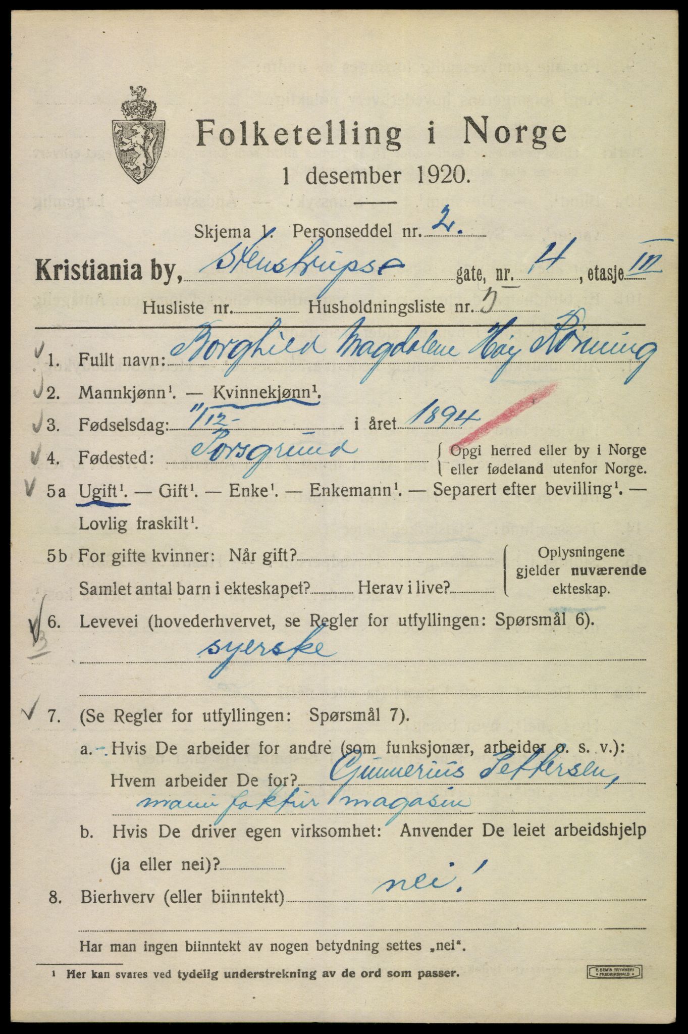 SAO, 1920 census for Kristiania, 1920, p. 537747