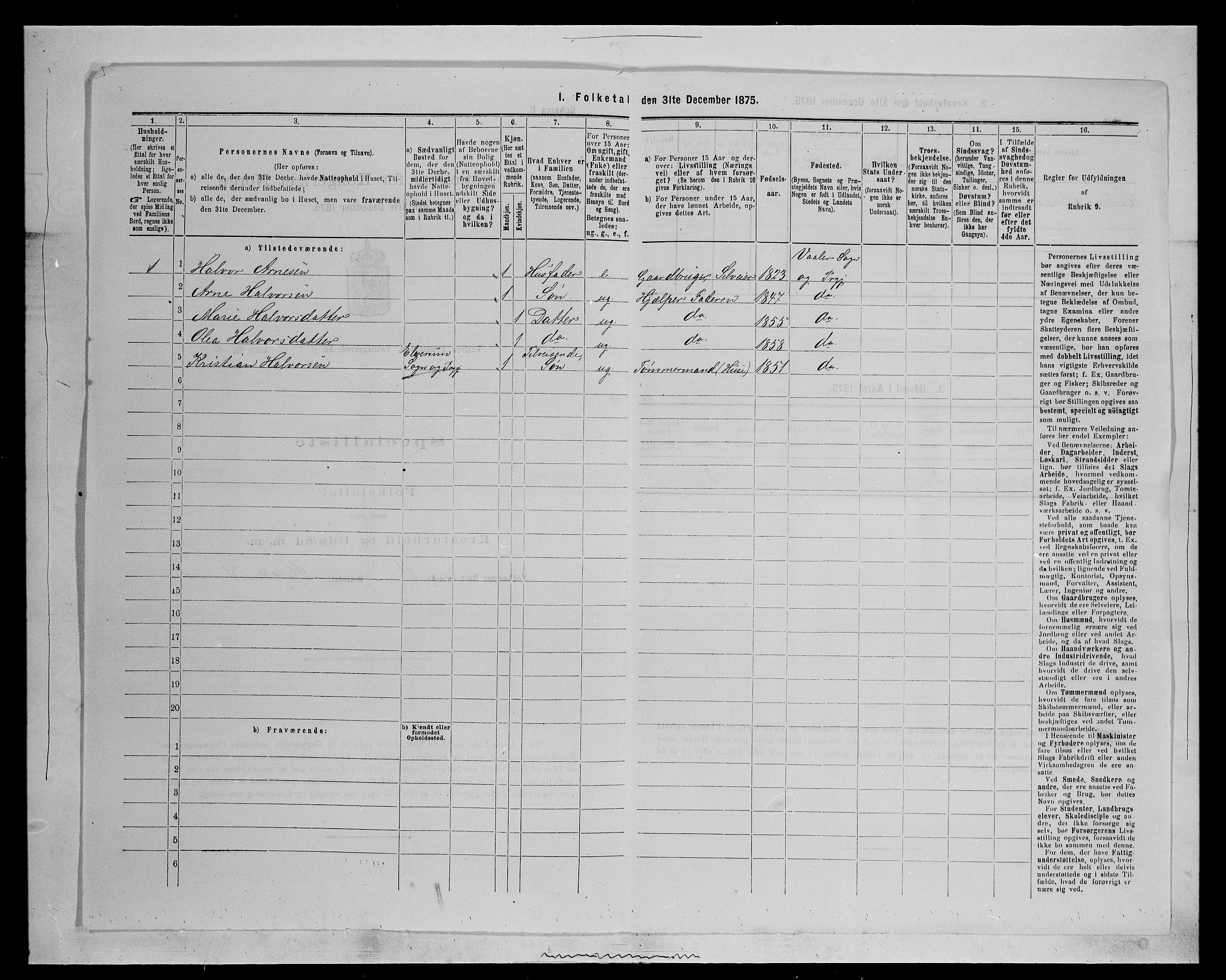 SAH, 1875 census for 0426P Våler parish (Hedmark), 1875, p. 122