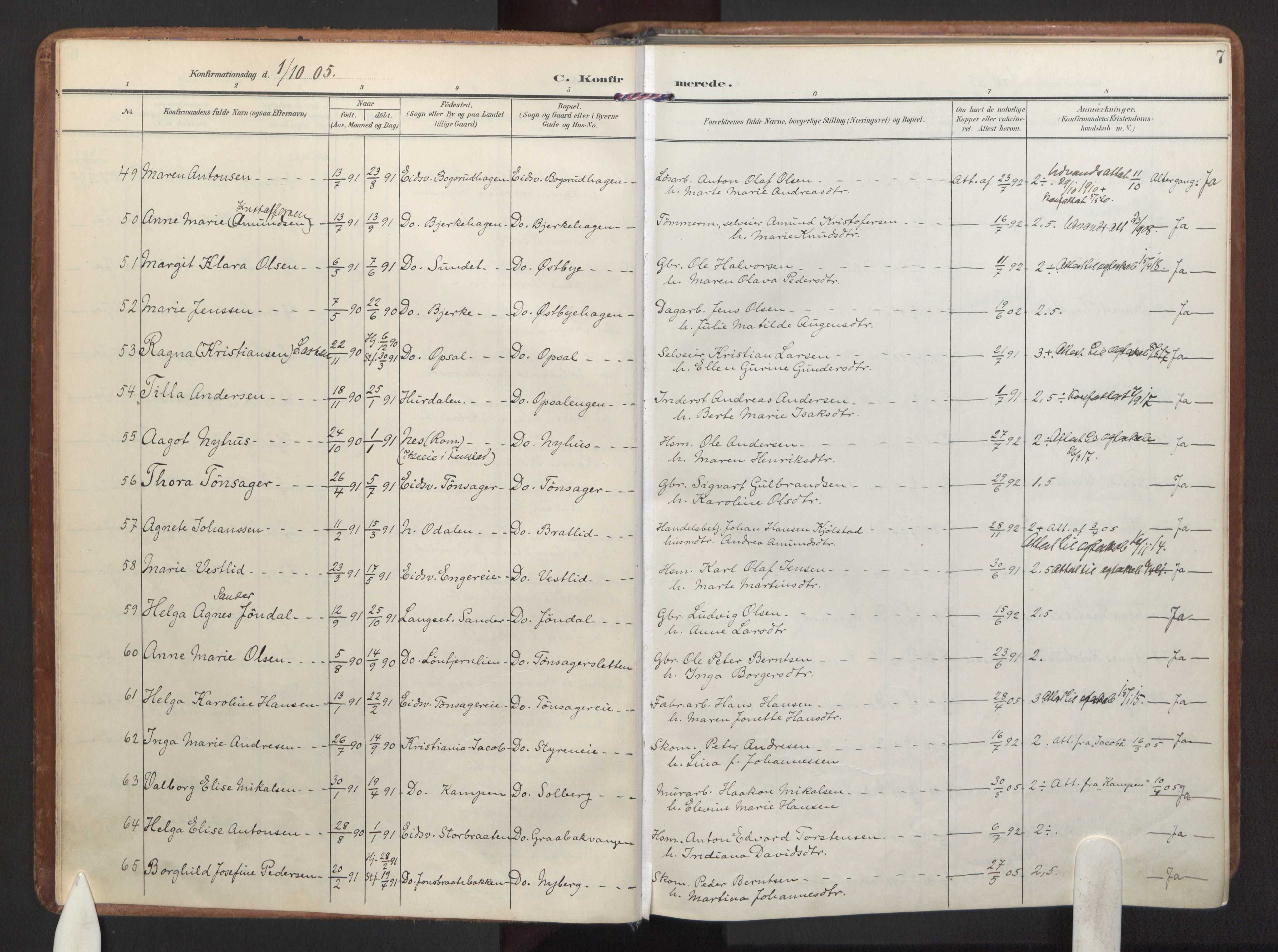Eidsvoll prestekontor Kirkebøker, SAO/A-10888/F/Fa: Parish register (official) no. I 7, 1905-1920, p. 7