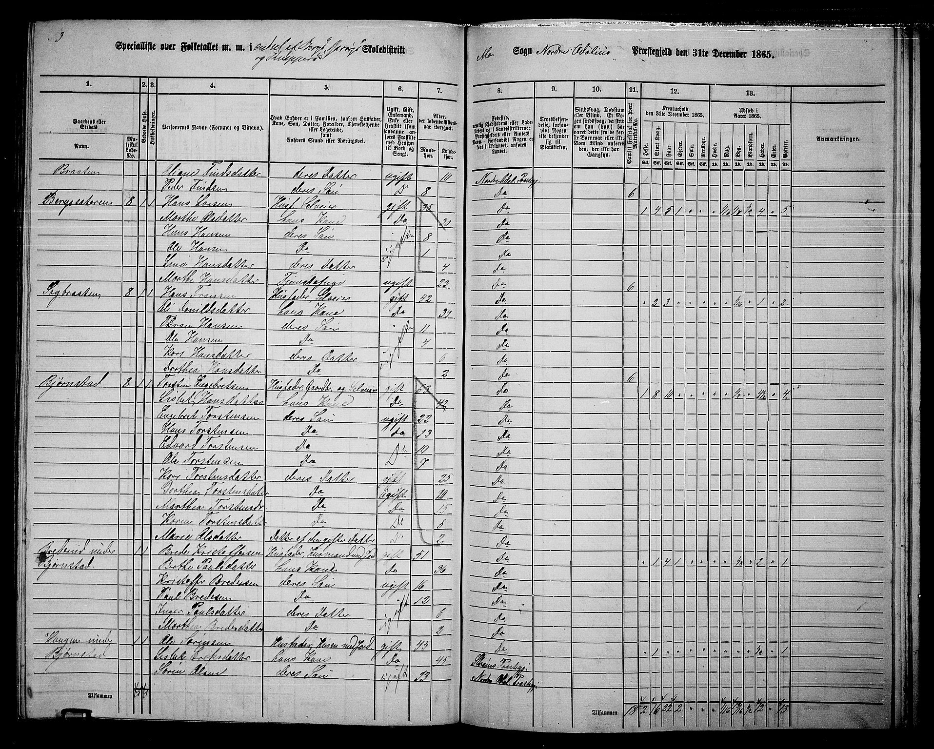 RA, 1865 census for Nord-Odal, 1865, p. 145