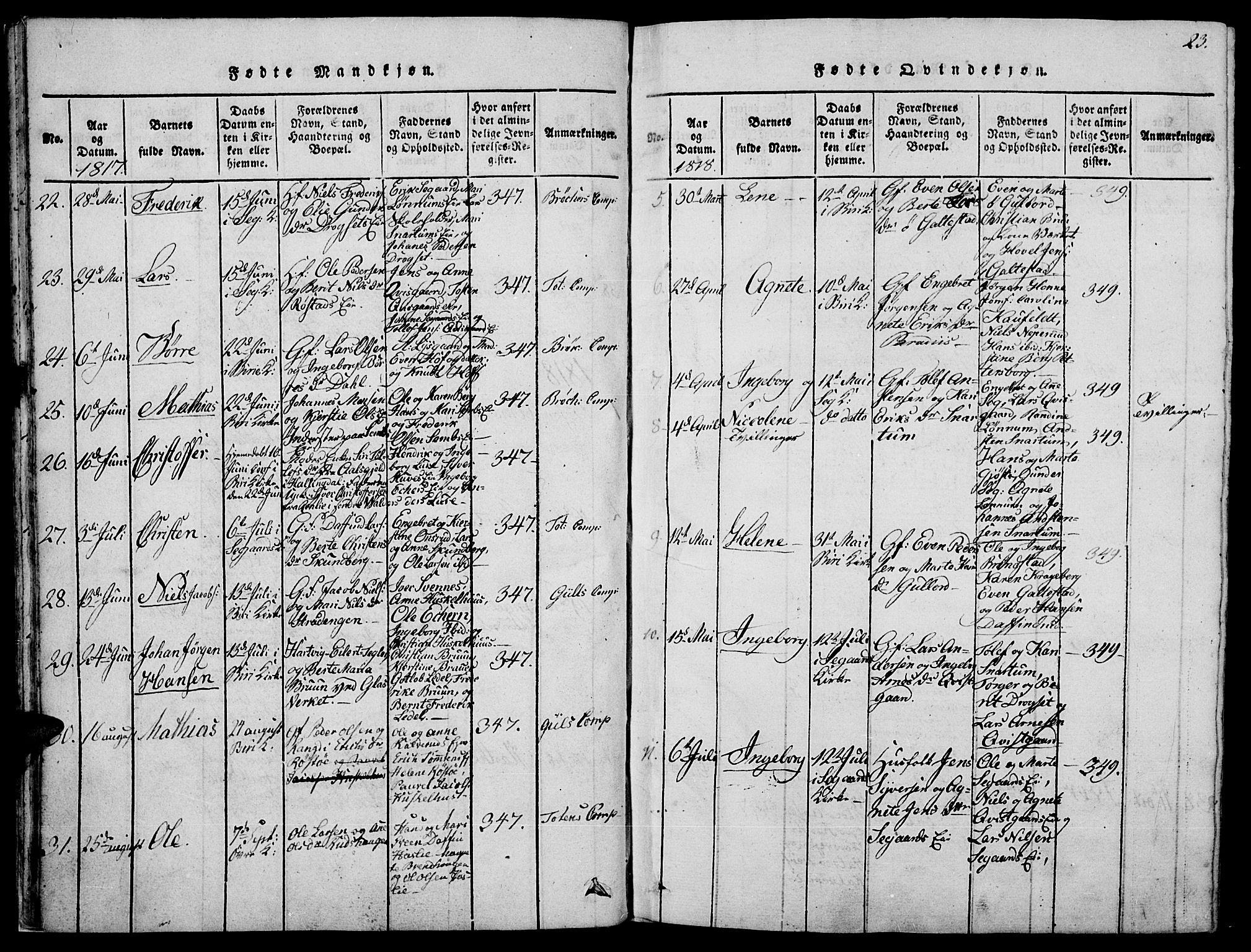 Biri prestekontor, SAH/PREST-096/H/Ha/Haa/L0003: Parish register (official) no. 3, 1814-1828, p. 23