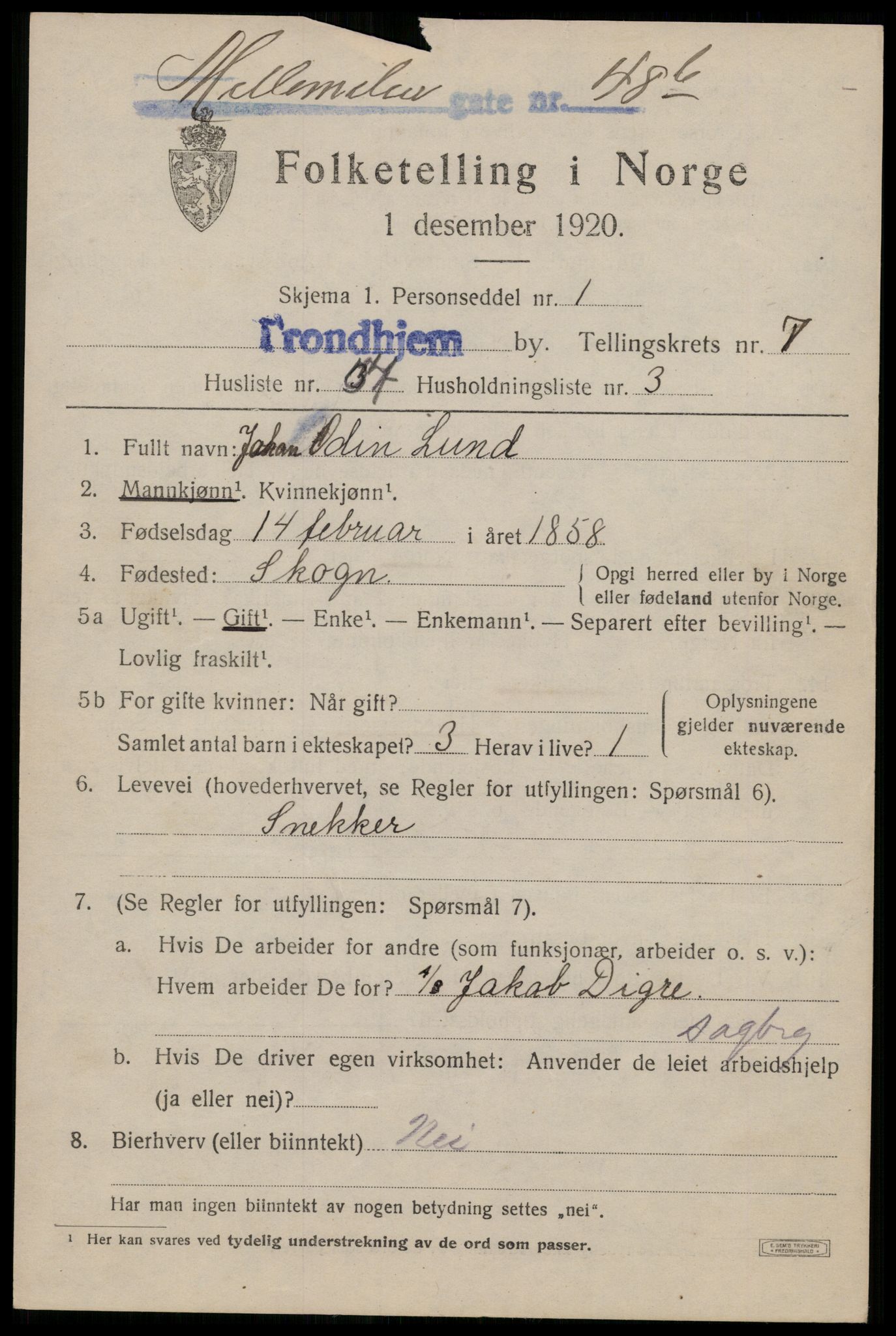 SAT, 1920 census for Trondheim, 1920, p. 42474