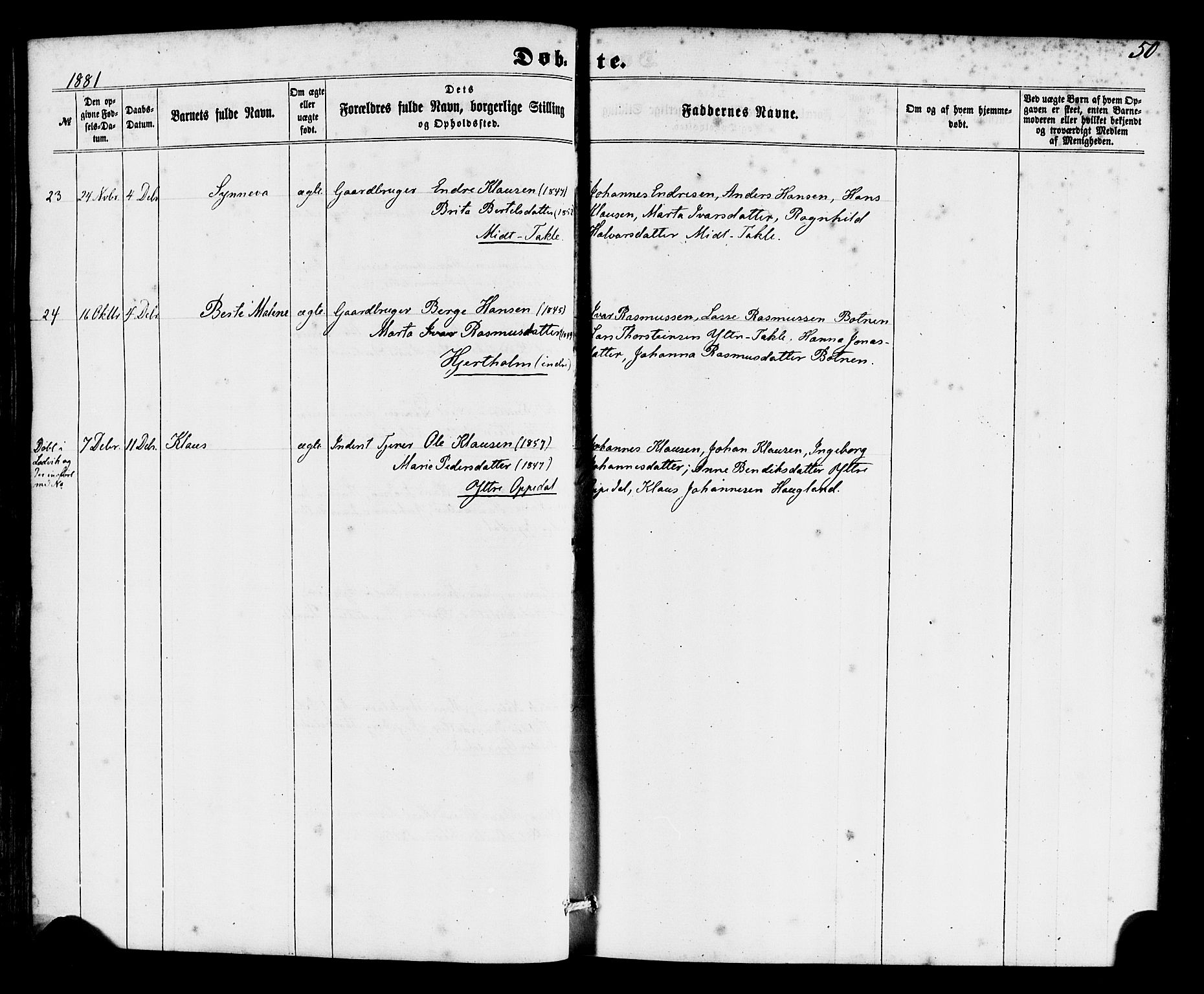 Gulen sokneprestembete, SAB/A-80201/H/Haa/Haac/L0001: Parish register (official) no. C 1, 1859-1881, p. 50