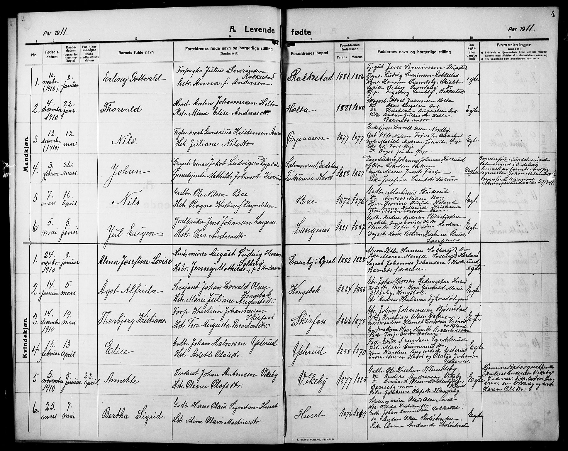 Rødenes prestekontor Kirkebøker, AV/SAO-A-2005/G/Ga/L0003: Parish register (copy) no. I 3, 1911-1926, p. 4