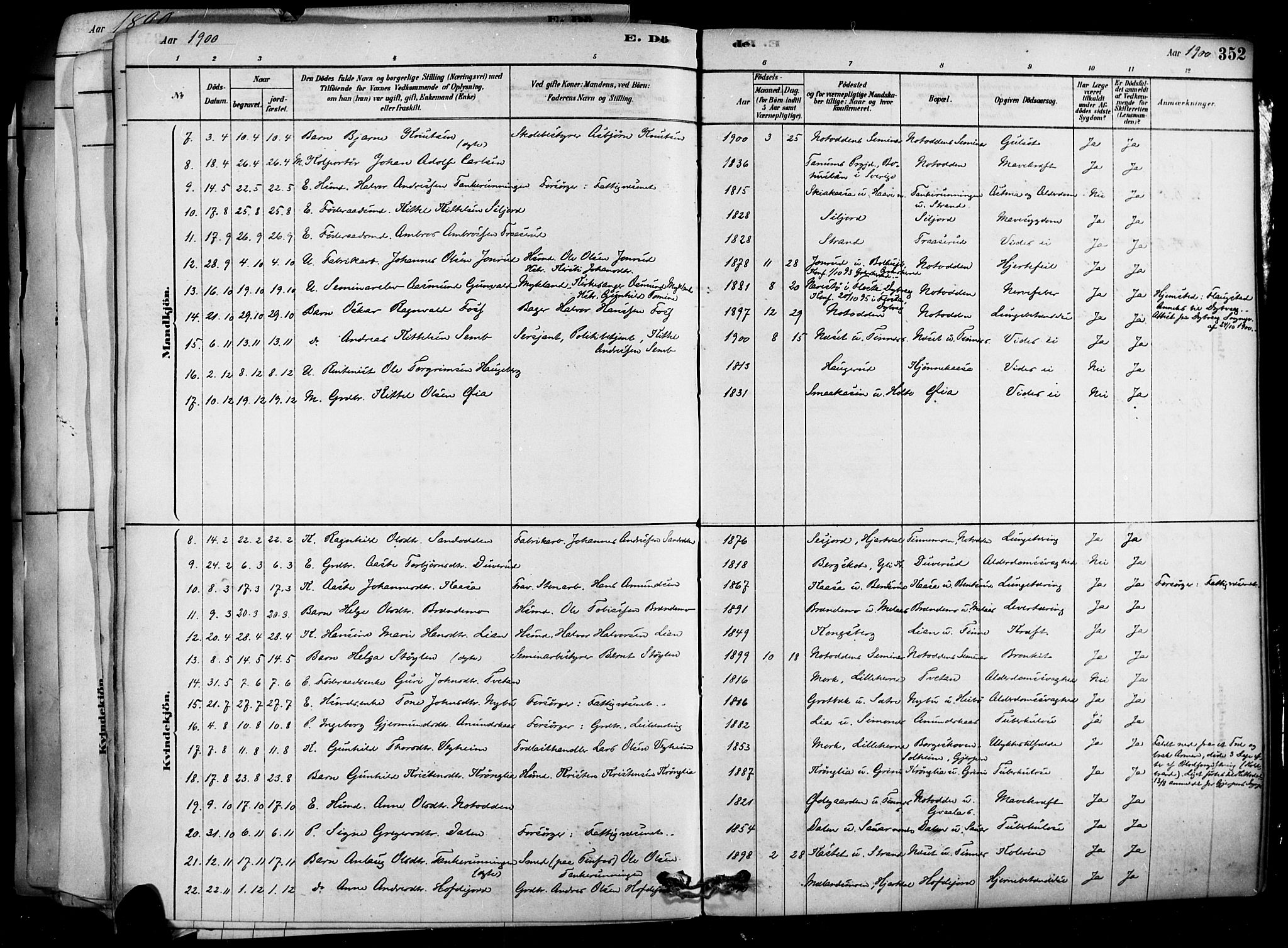 Heddal kirkebøker, SAKO/A-268/F/Fa/L0008: Parish register (official) no. I 8, 1878-1903, p. 352