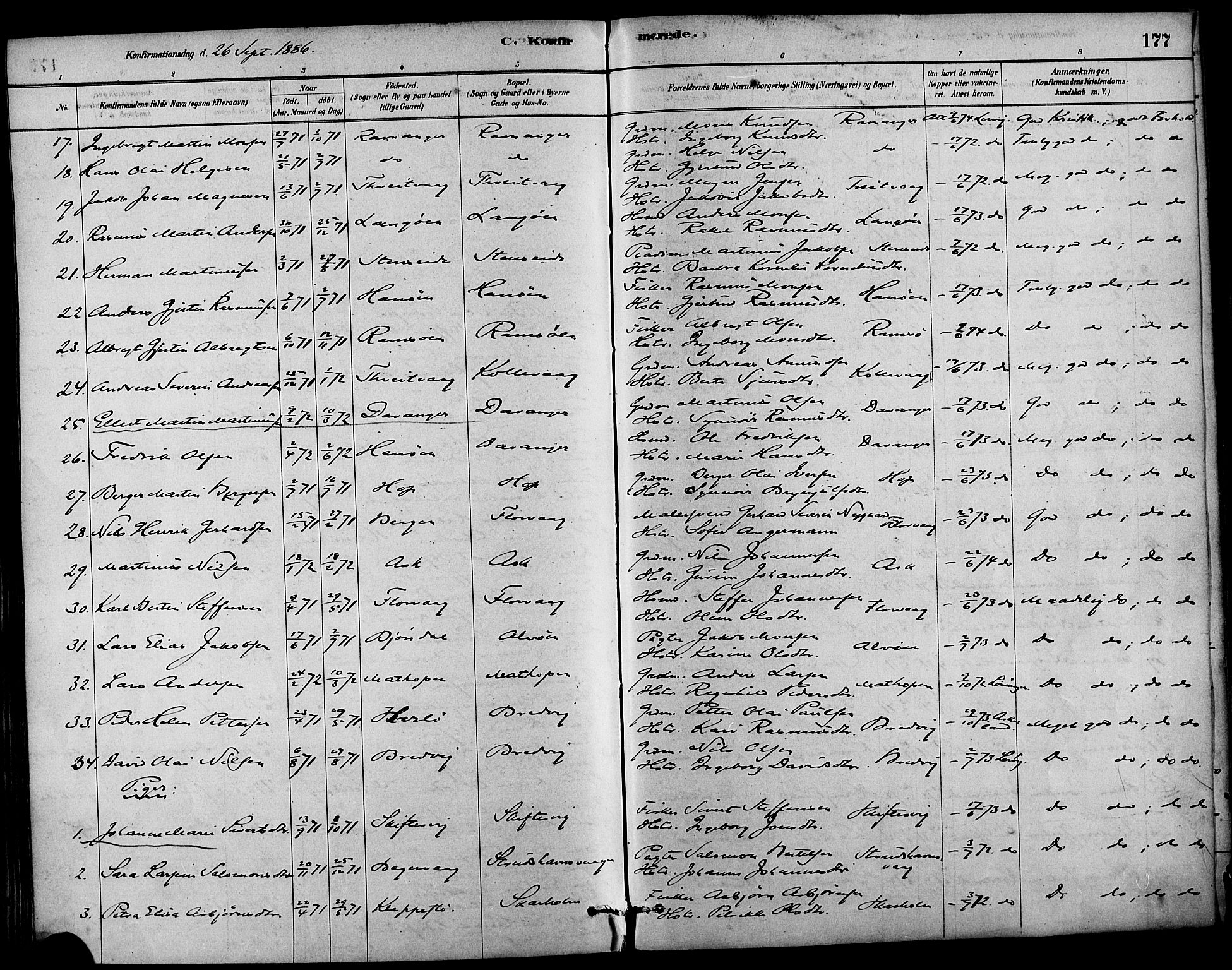 Askøy Sokneprestembete, SAB/A-74101/H/Ha/Haa/Haab/L0001: Parish register (official) no. B 1, 1878-1889, p. 177