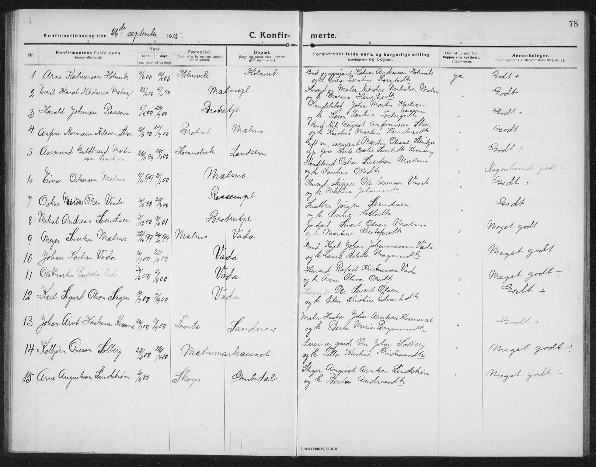 Ministerialprotokoller, klokkerbøker og fødselsregistre - Nord-Trøndelag, SAT/A-1458/745/L0434: Parish register (copy) no. 745C03, 1914-1937, p. 78