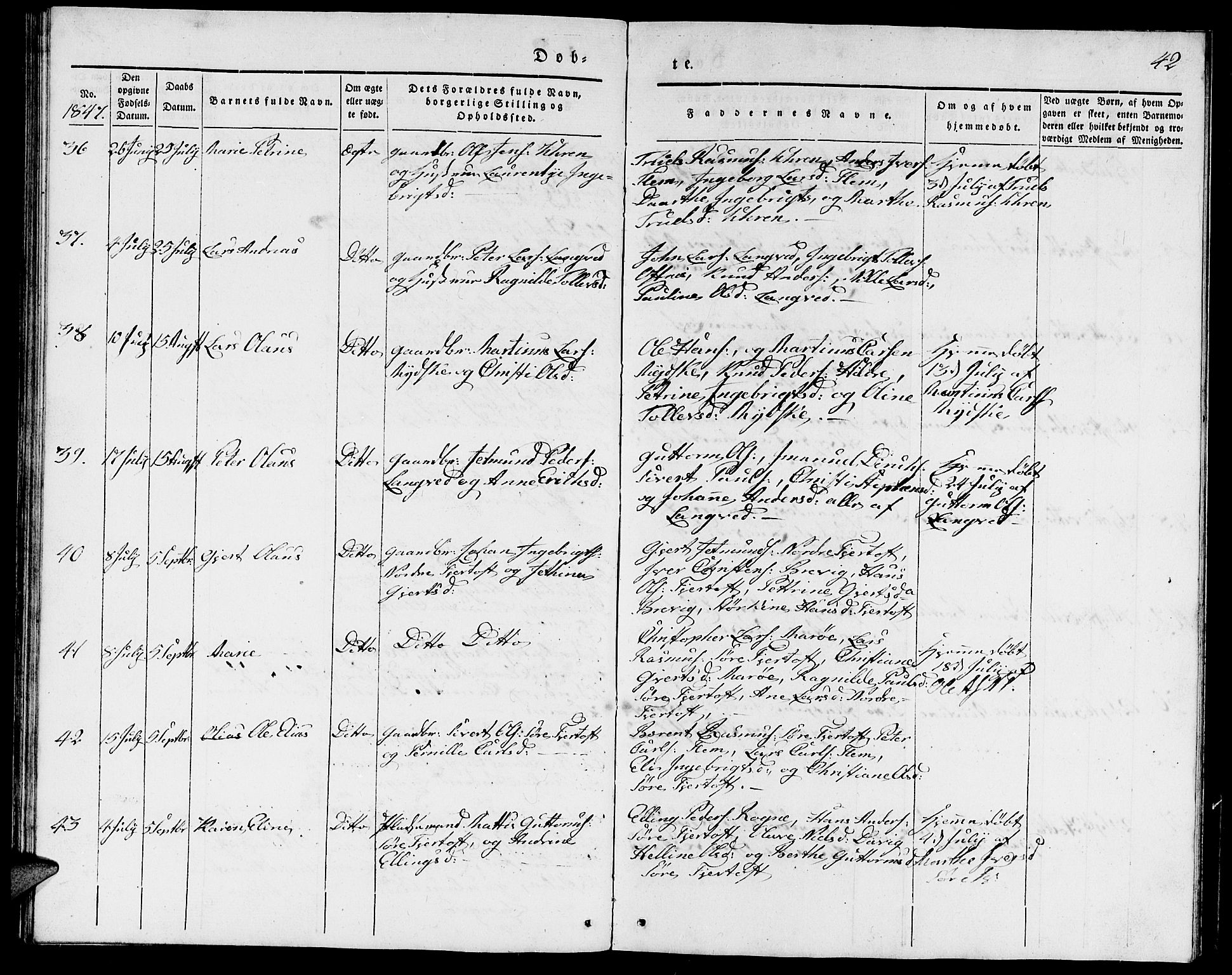Ministerialprotokoller, klokkerbøker og fødselsregistre - Møre og Romsdal, SAT/A-1454/536/L0507: Parish register (copy) no. 536C02, 1839-1859, p. 42