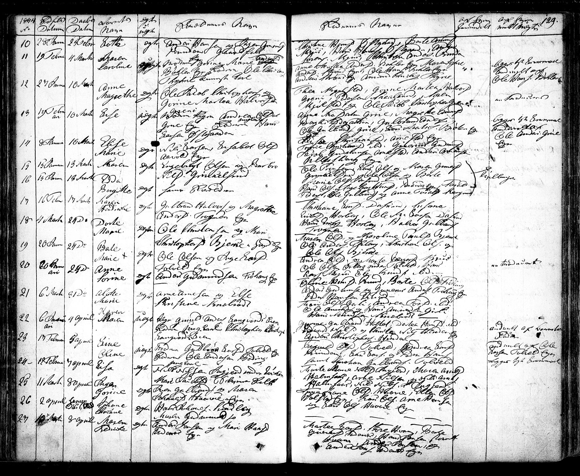 Nes prestekontor Kirkebøker, AV/SAO-A-10410/F/Fa/L0006: Parish register (official) no. I 6, 1833-1845, p. 129