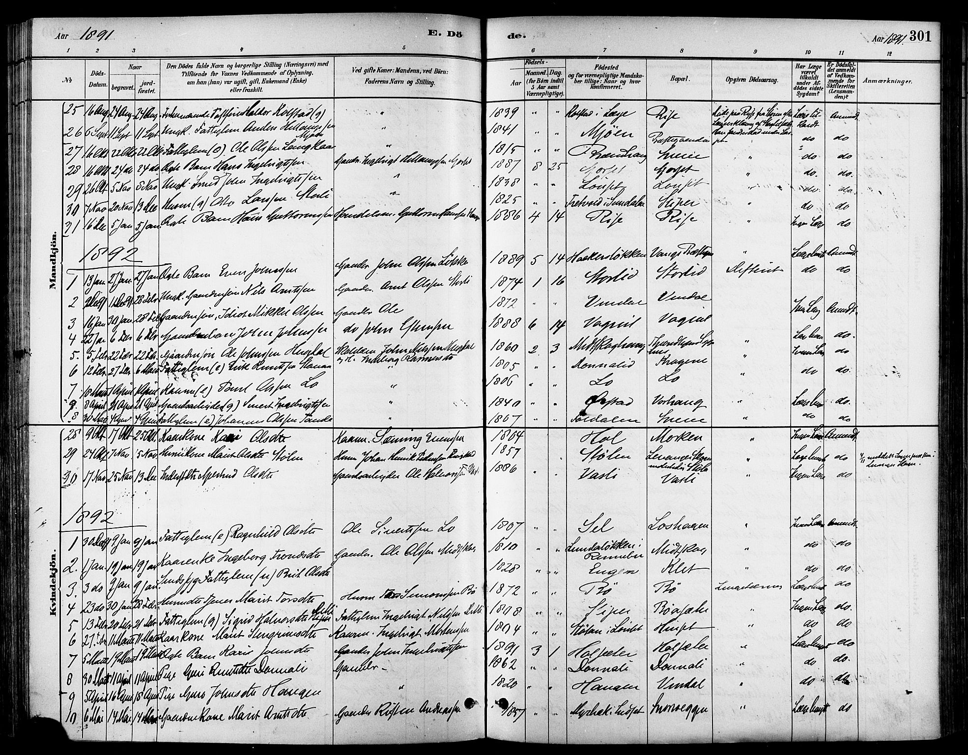 Ministerialprotokoller, klokkerbøker og fødselsregistre - Sør-Trøndelag, AV/SAT-A-1456/678/L0901: Parish register (official) no. 678A10, 1881-1894, p. 301