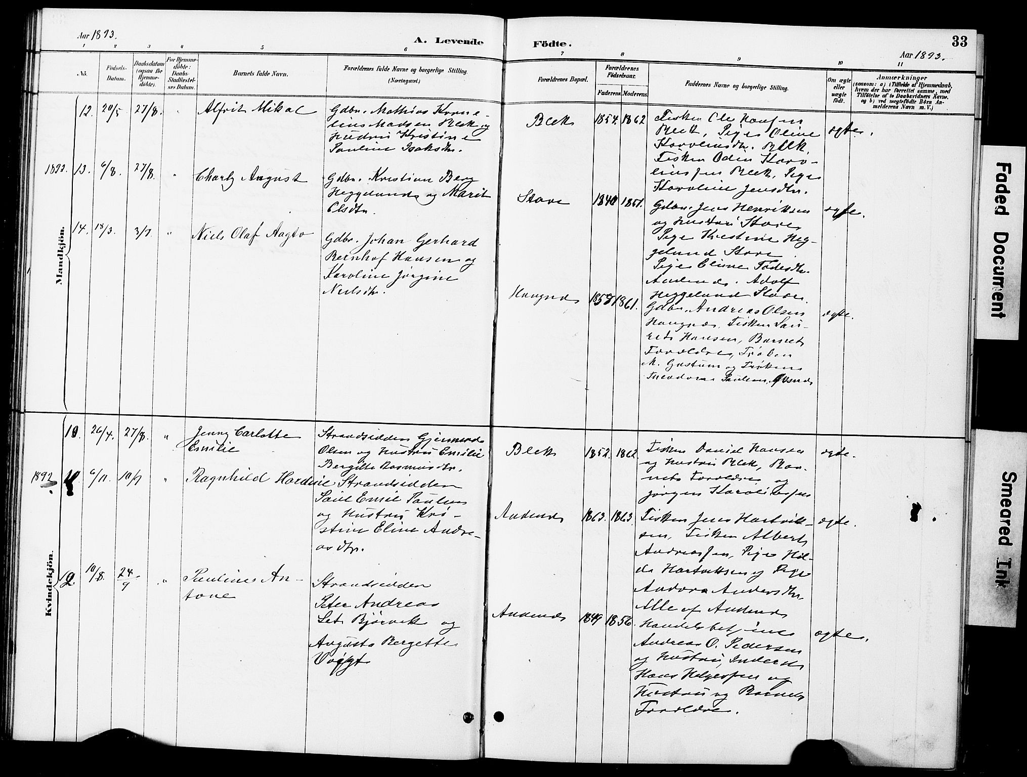 Ministerialprotokoller, klokkerbøker og fødselsregistre - Nordland, AV/SAT-A-1459/899/L1448: Parish register (copy) no. 899C03, 1887-1902, p. 33