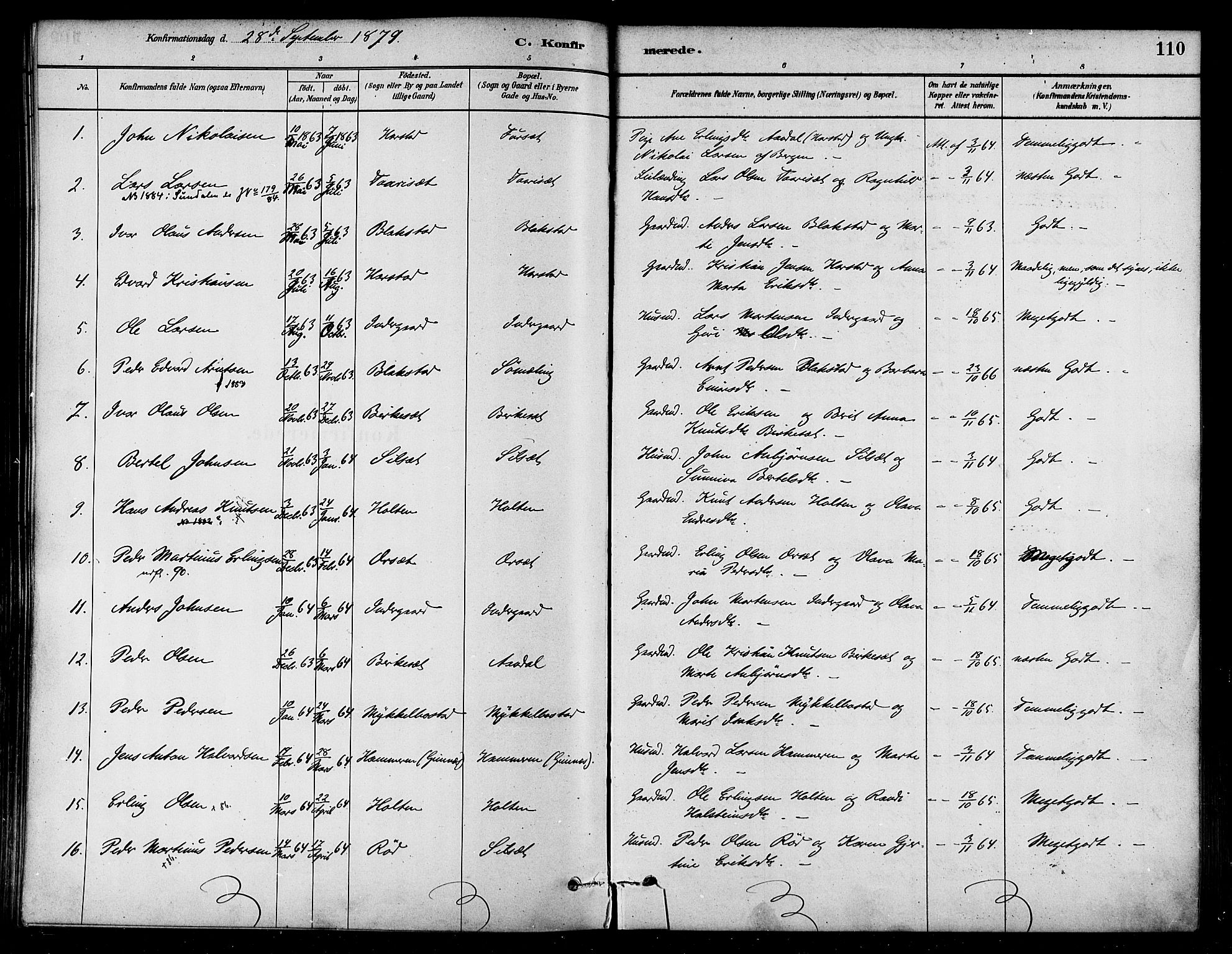 Ministerialprotokoller, klokkerbøker og fødselsregistre - Møre og Romsdal, AV/SAT-A-1454/584/L0967: Parish register (official) no. 584A07, 1879-1894, p. 110