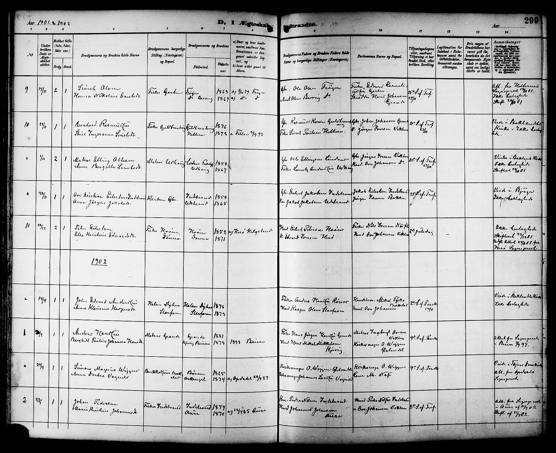 Ministerialprotokoller, klokkerbøker og fødselsregistre - Sør-Trøndelag, SAT/A-1456/659/L0746: Parish register (copy) no. 659C03, 1893-1912, p. 299