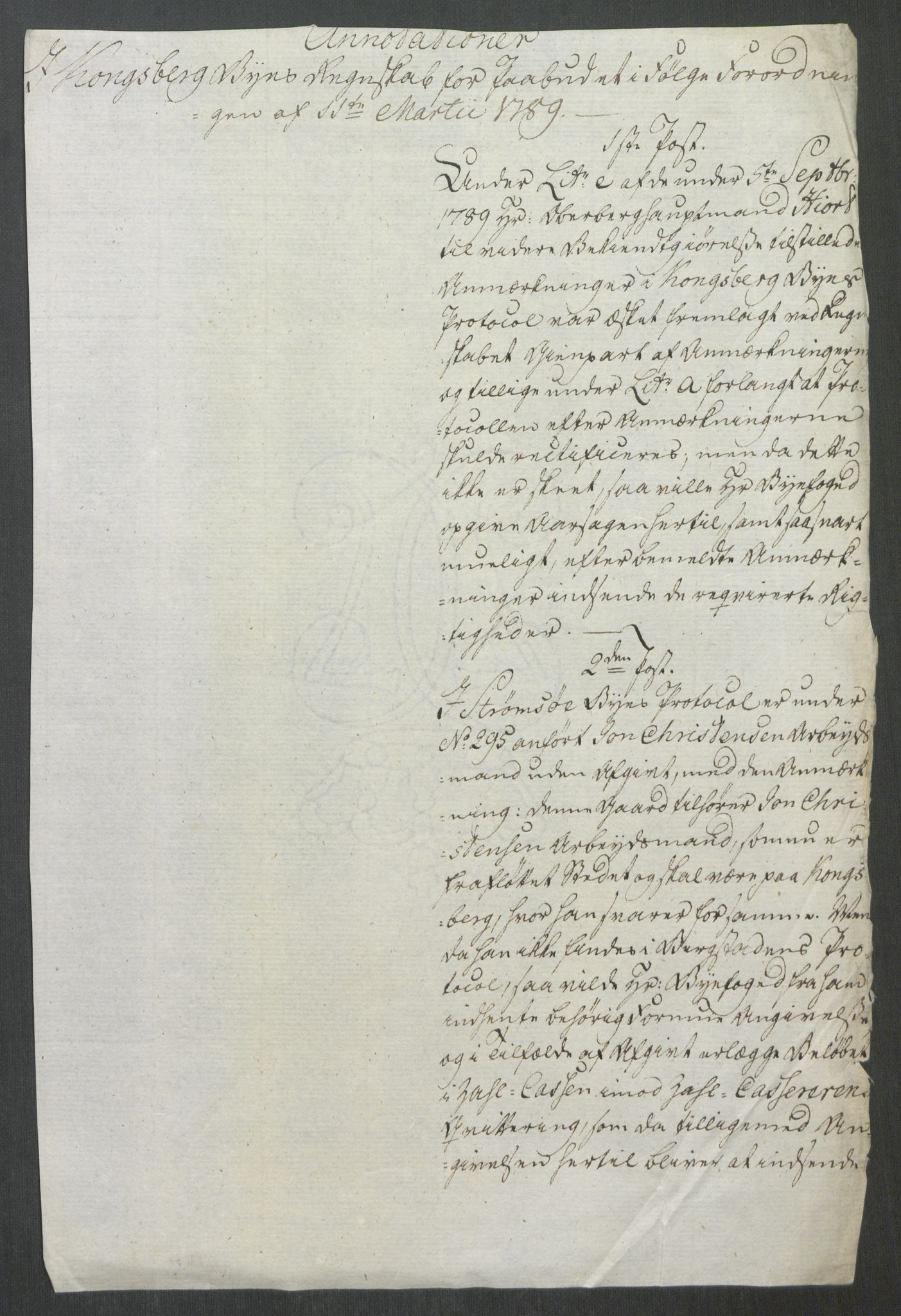 Rentekammeret inntil 1814, Reviderte regnskaper, Mindre regnskaper, AV/RA-EA-4068/Rf/Rfe/L0019: Jæren og Dalane fogderi, Kongsberg, 1789, p. 253