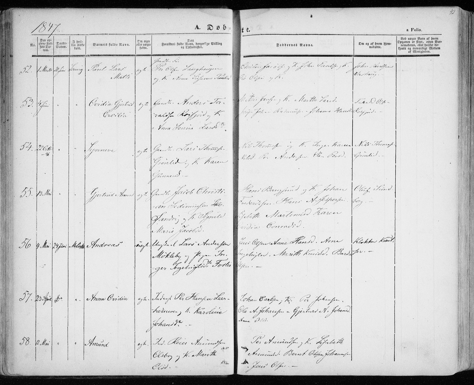 Lenvik sokneprestembete, AV/SATØ-S-1310/H/Ha/Haa/L0006kirke: Parish register (official) no. 6, 1845-1854, p. 42