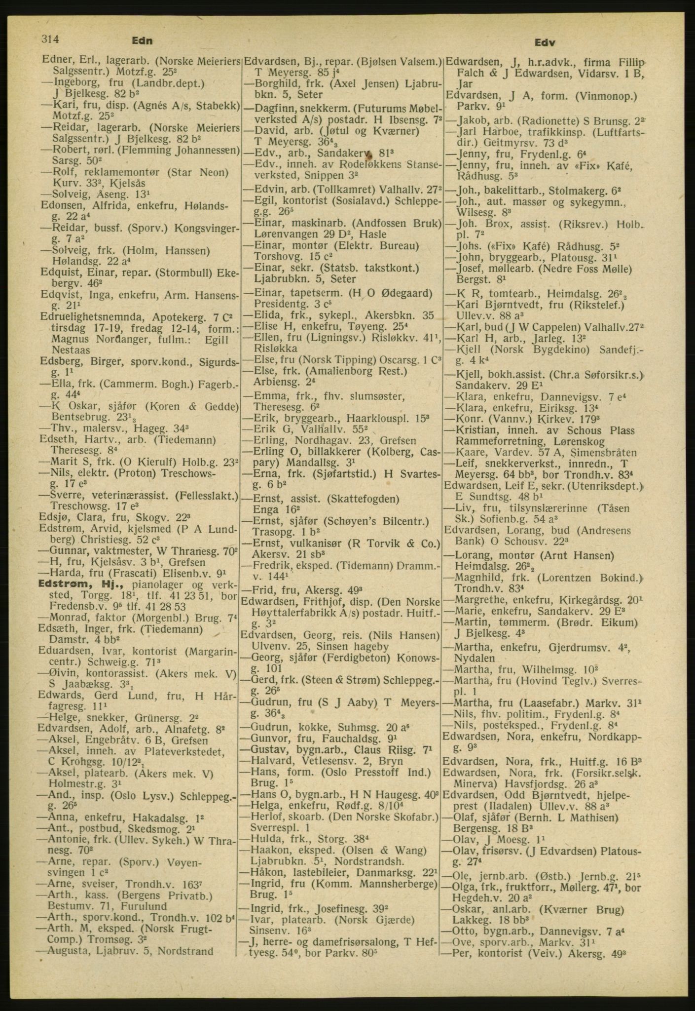 Kristiania/Oslo adressebok, PUBL/-, 1952, p. 314