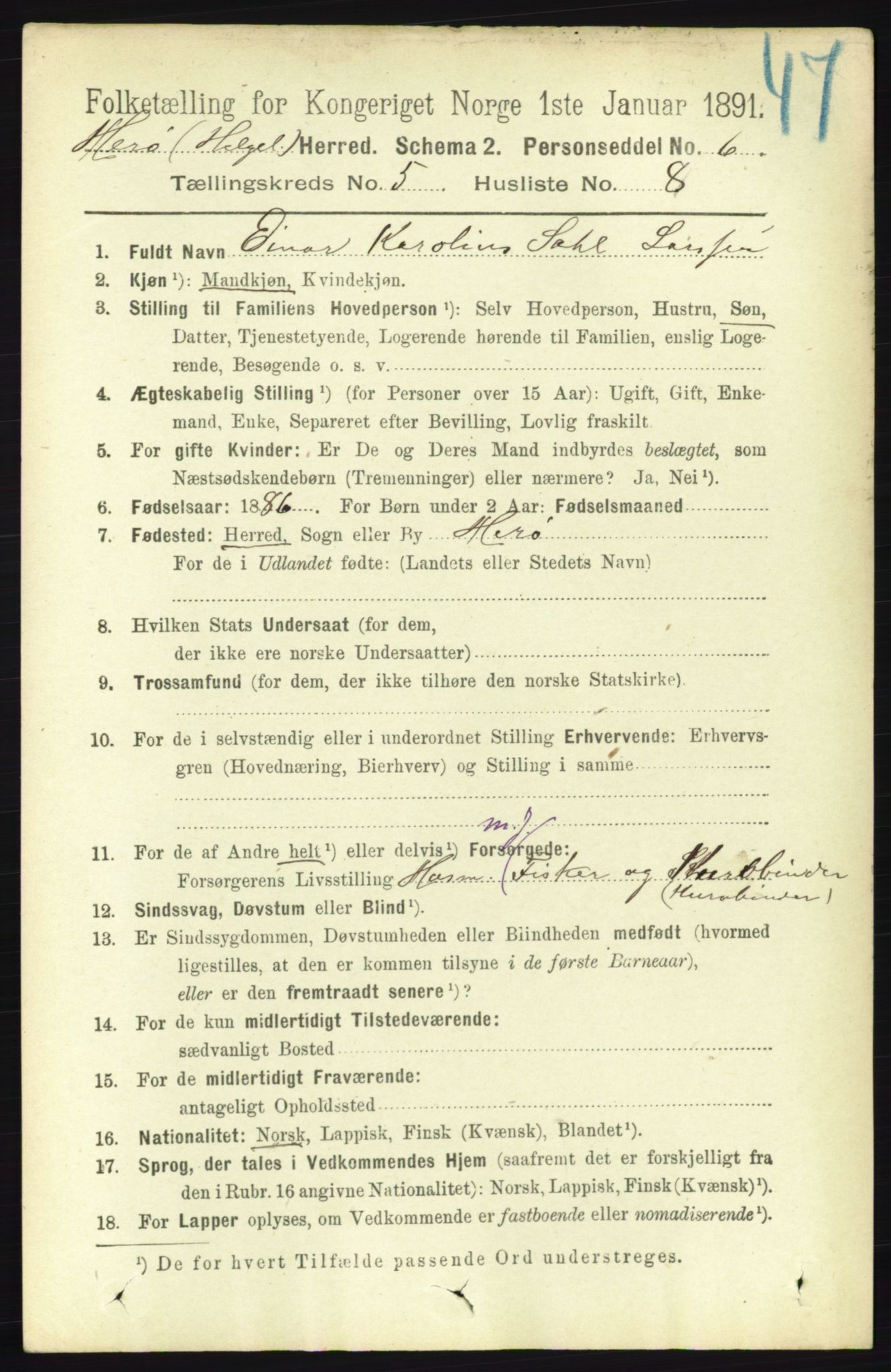 RA, 1891 census for 1818 Herøy, 1891, p. 1457