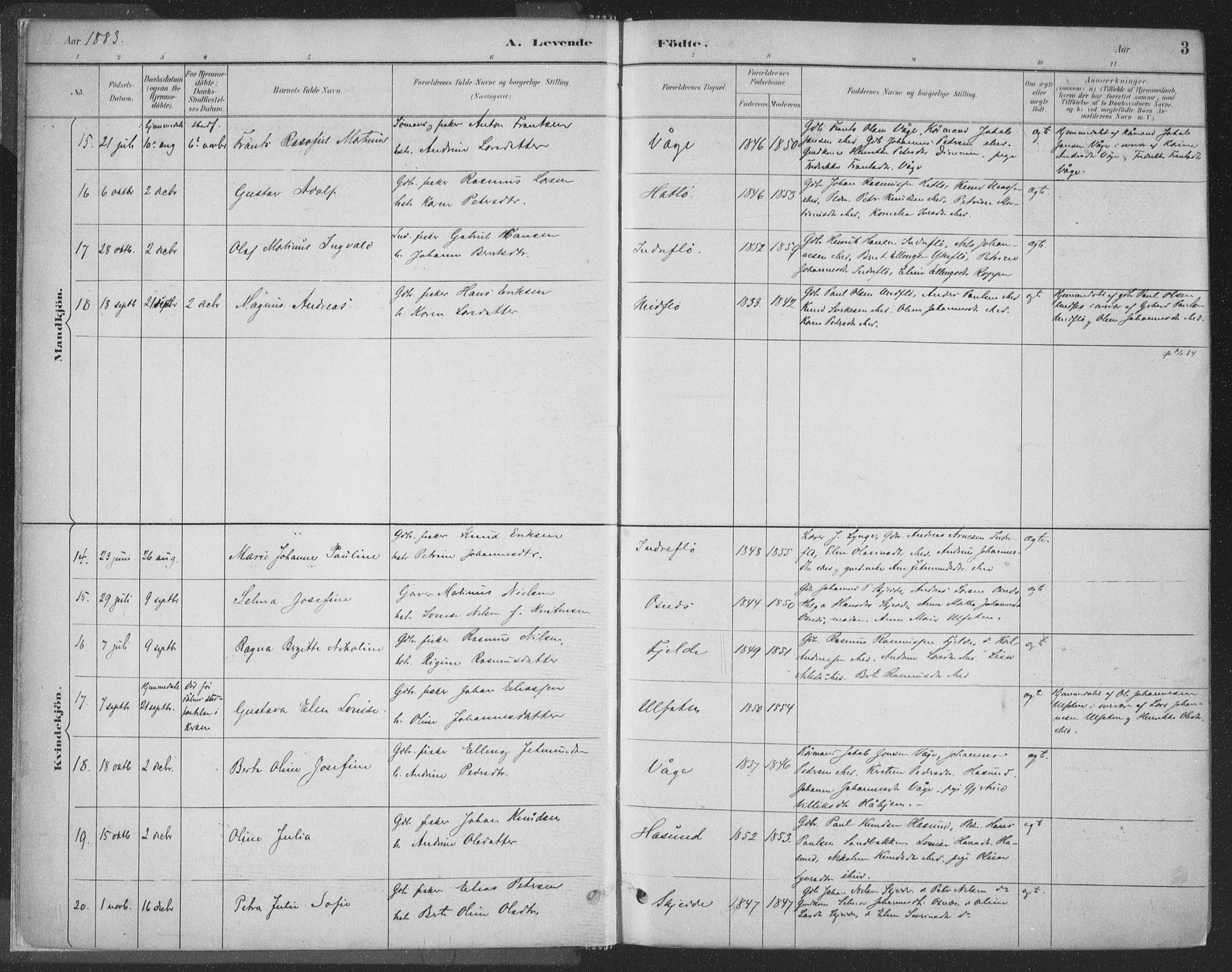 Ministerialprotokoller, klokkerbøker og fødselsregistre - Møre og Romsdal, AV/SAT-A-1454/509/L0106: Parish register (official) no. 509A04, 1883-1922, p. 3