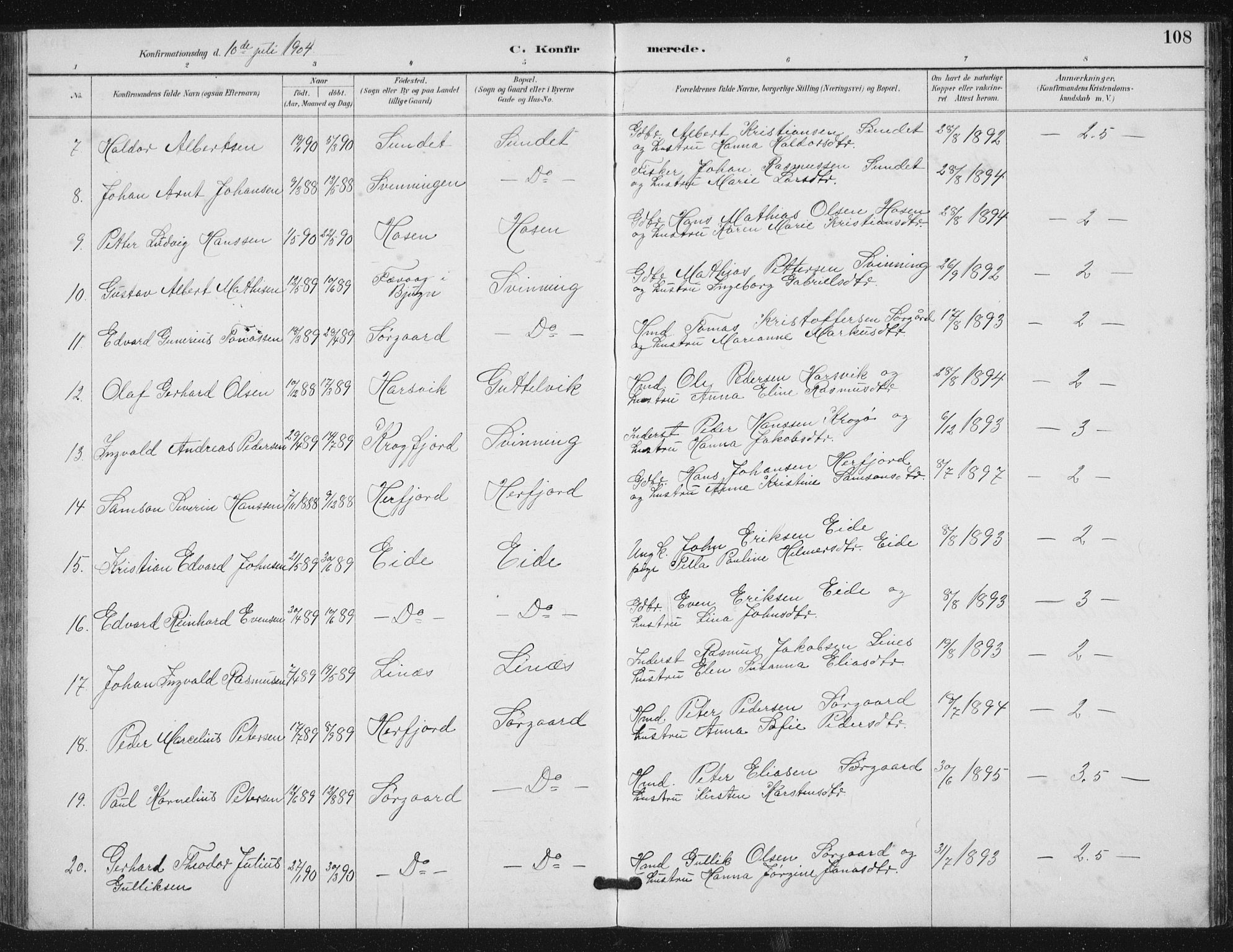 Ministerialprotokoller, klokkerbøker og fødselsregistre - Sør-Trøndelag, SAT/A-1456/656/L0698: Parish register (copy) no. 656C04, 1890-1904, p. 108