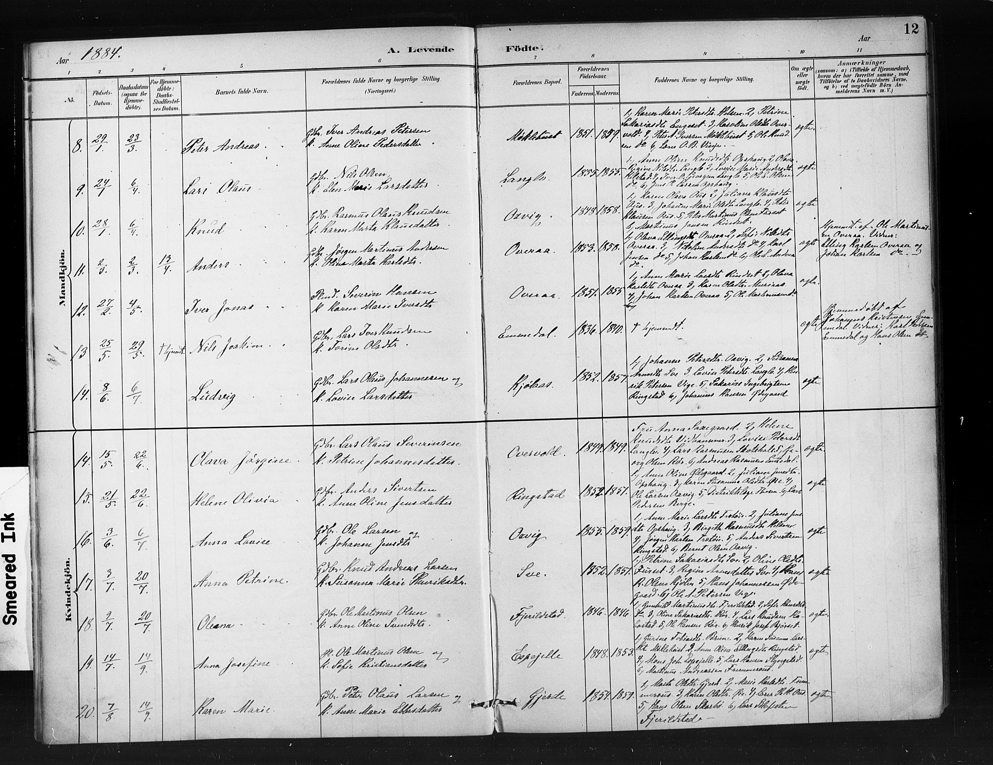 Ministerialprotokoller, klokkerbøker og fødselsregistre - Møre og Romsdal, SAT/A-1454/520/L0283: Parish register (official) no. 520A12, 1882-1898, p. 12