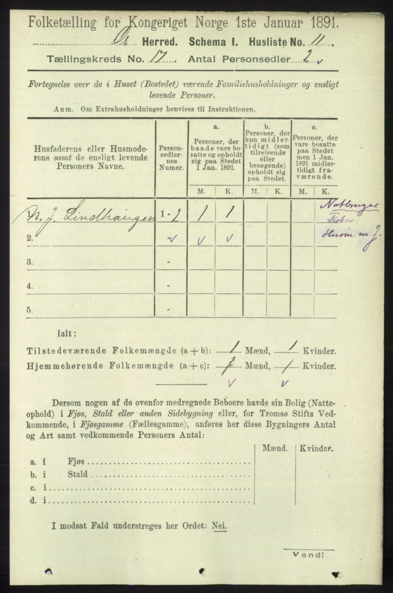 RA, 1891 census for 1243 Os, 1891, p. 3706