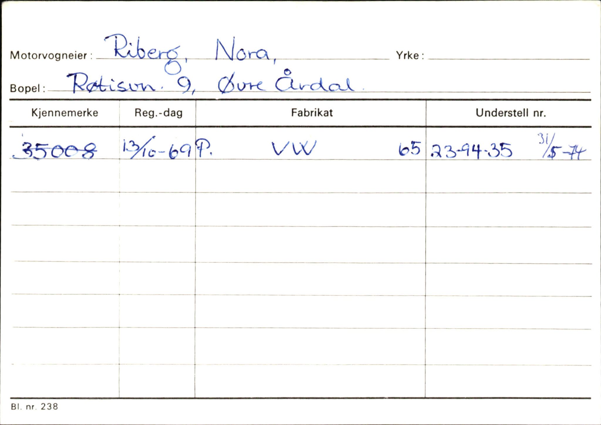 Statens vegvesen, Sogn og Fjordane vegkontor, SAB/A-5301/4/F/L0146: Registerkort Årdal R-Å samt diverse kort, 1945-1975, p. 39