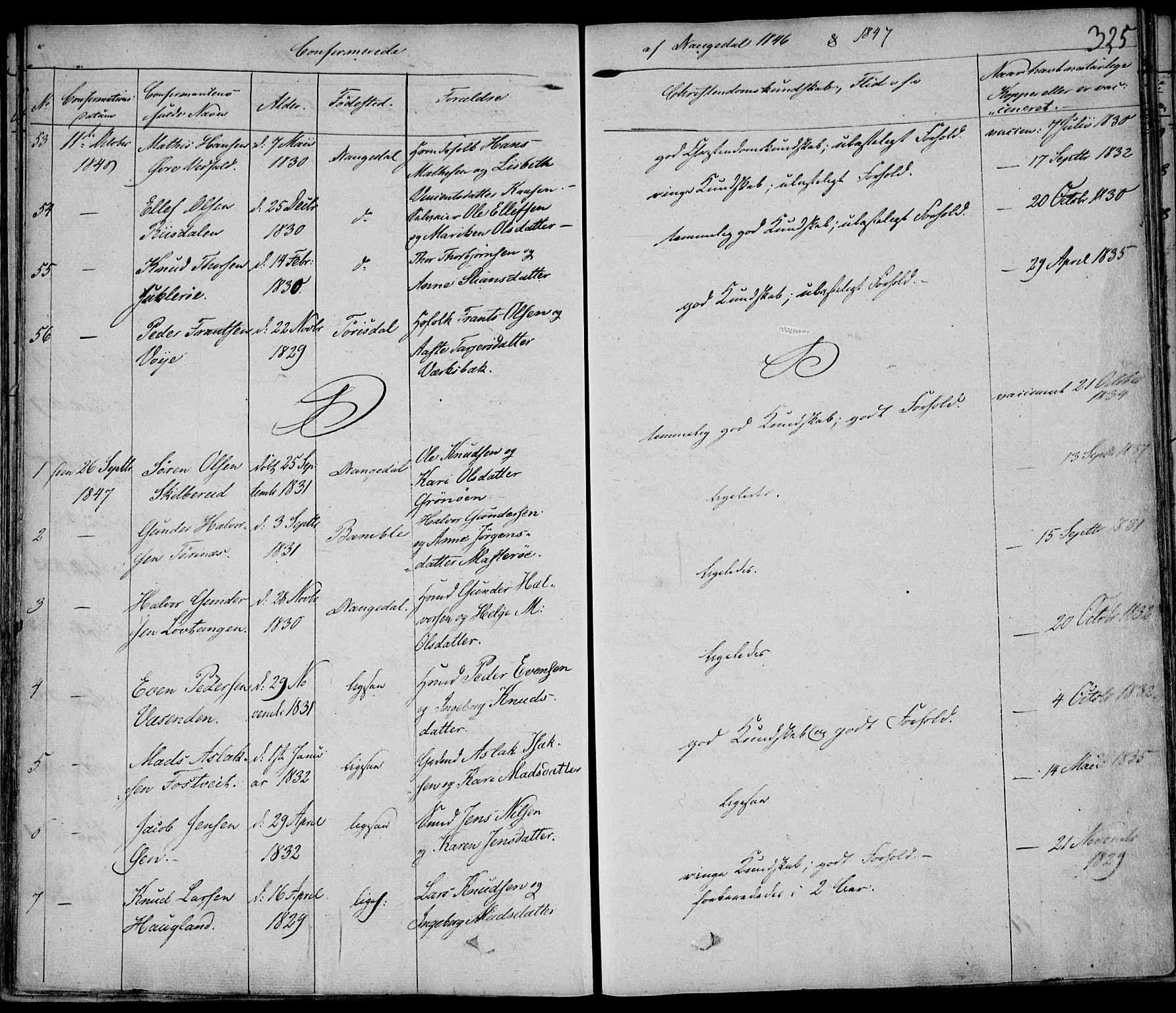 Drangedal kirkebøker, SAKO/A-258/F/Fa/L0007a: Parish register (official) no. 7a, 1837-1856, p. 325