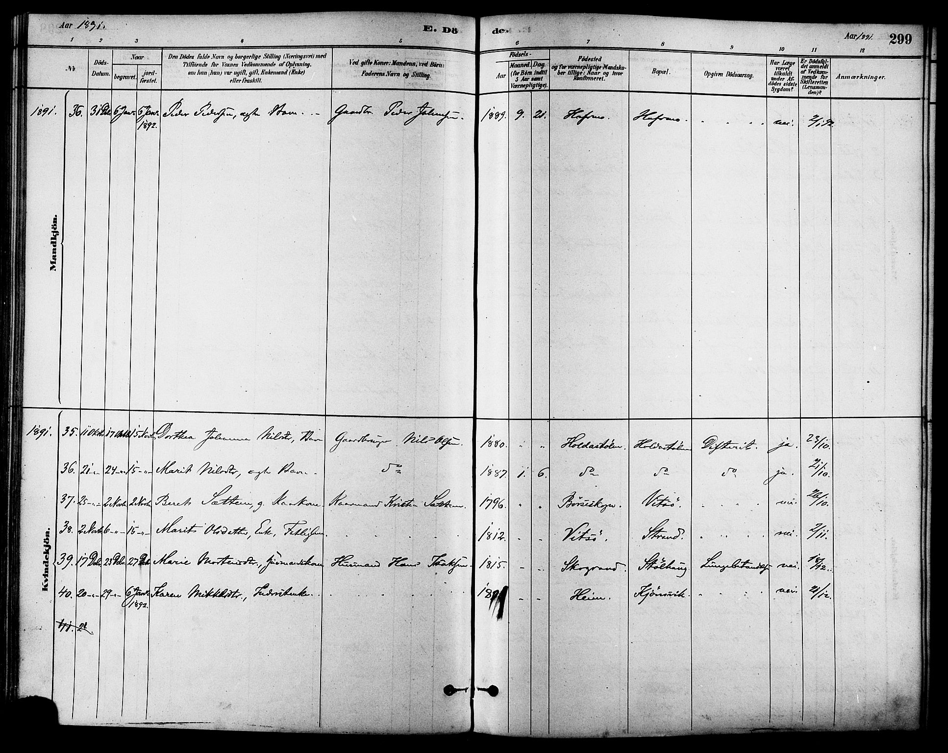 Ministerialprotokoller, klokkerbøker og fødselsregistre - Sør-Trøndelag, SAT/A-1456/630/L0496: Parish register (official) no. 630A09, 1879-1895, p. 299