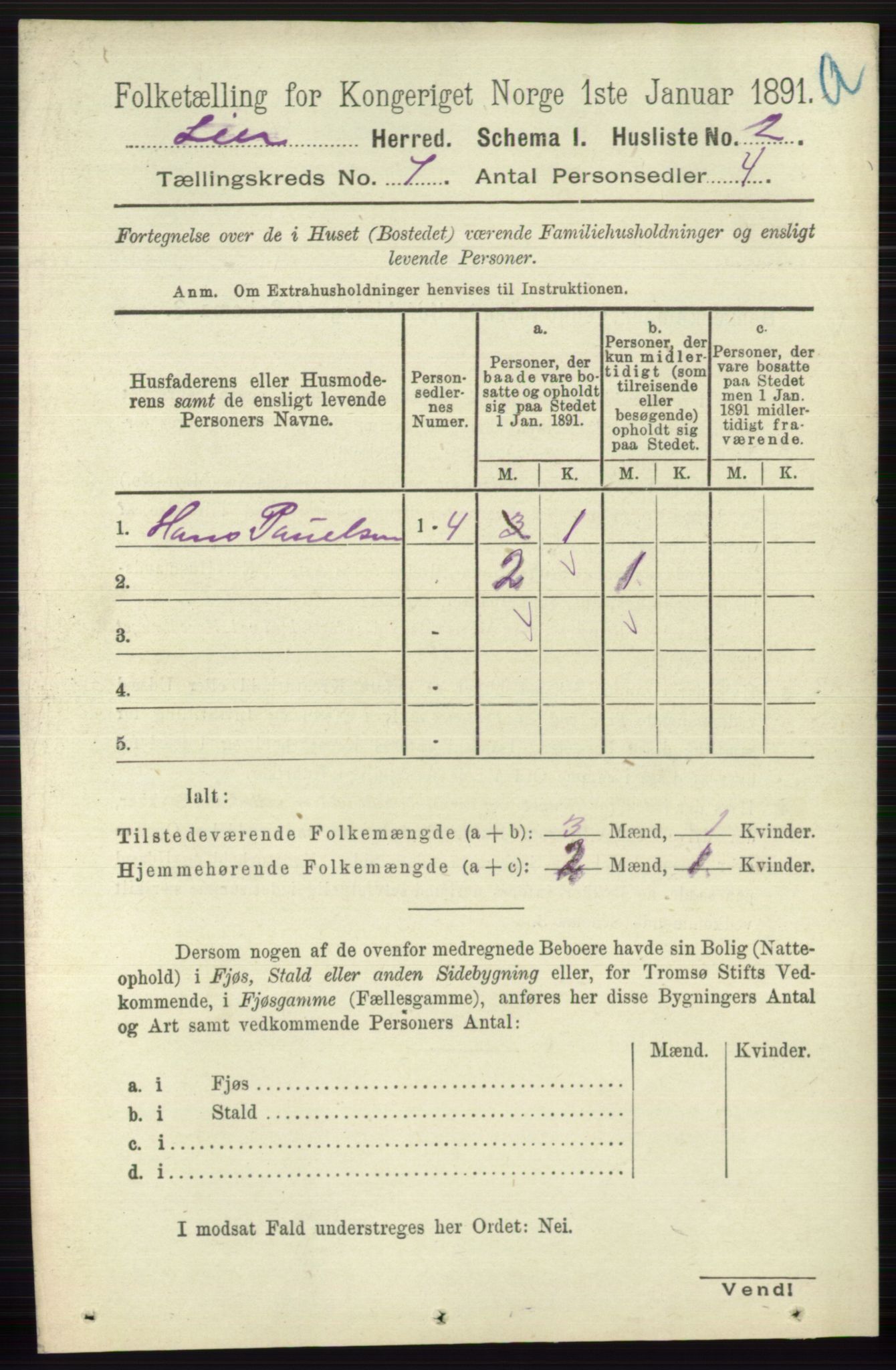 RA, 1891 census for 0626 Lier, 1891, p. 4434