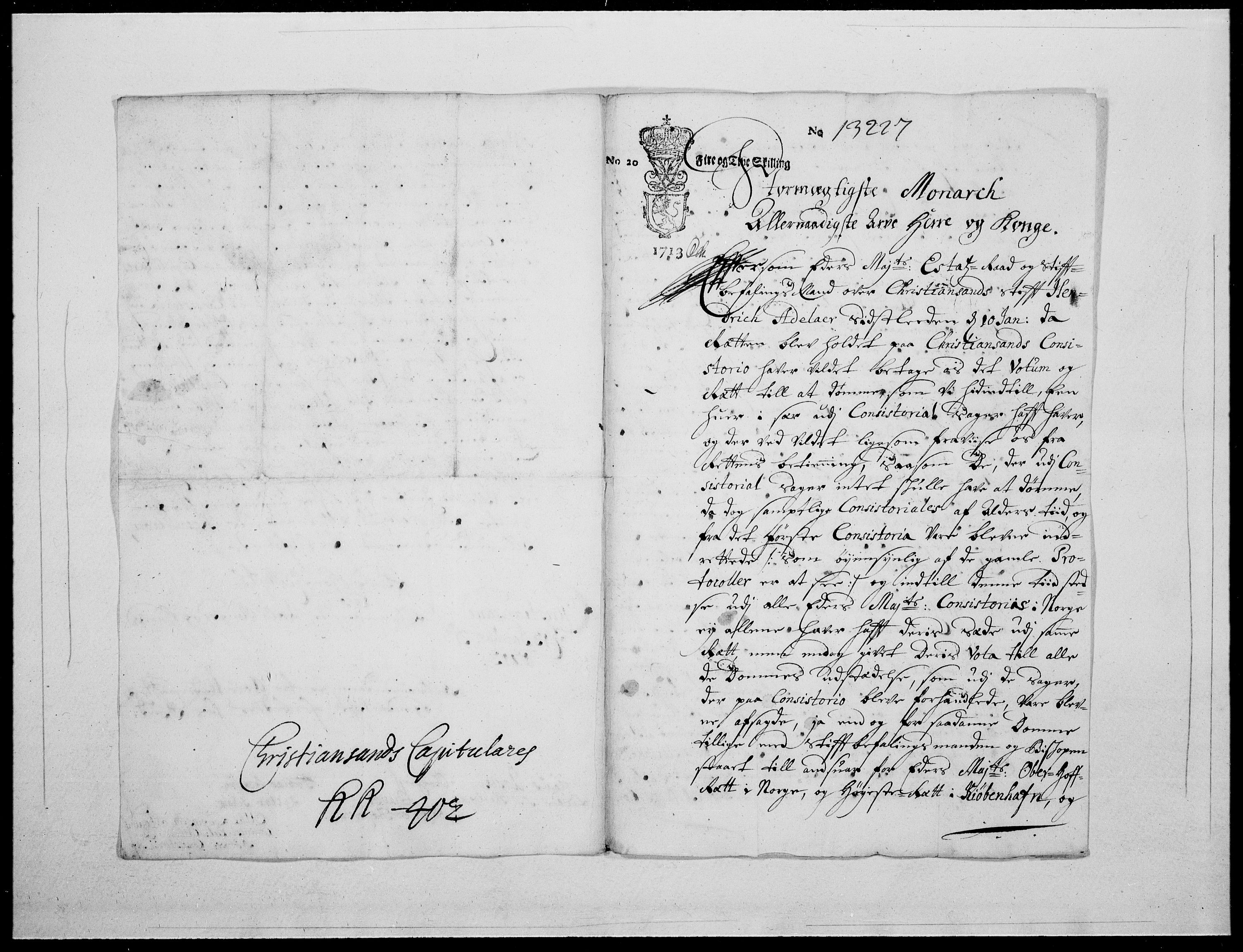 Danske Kanselli 1572-1799, AV/RA-EA-3023/F/Fc/Fcc/Fcca/L0073: Norske innlegg 1572-1799, 1713, p. 2