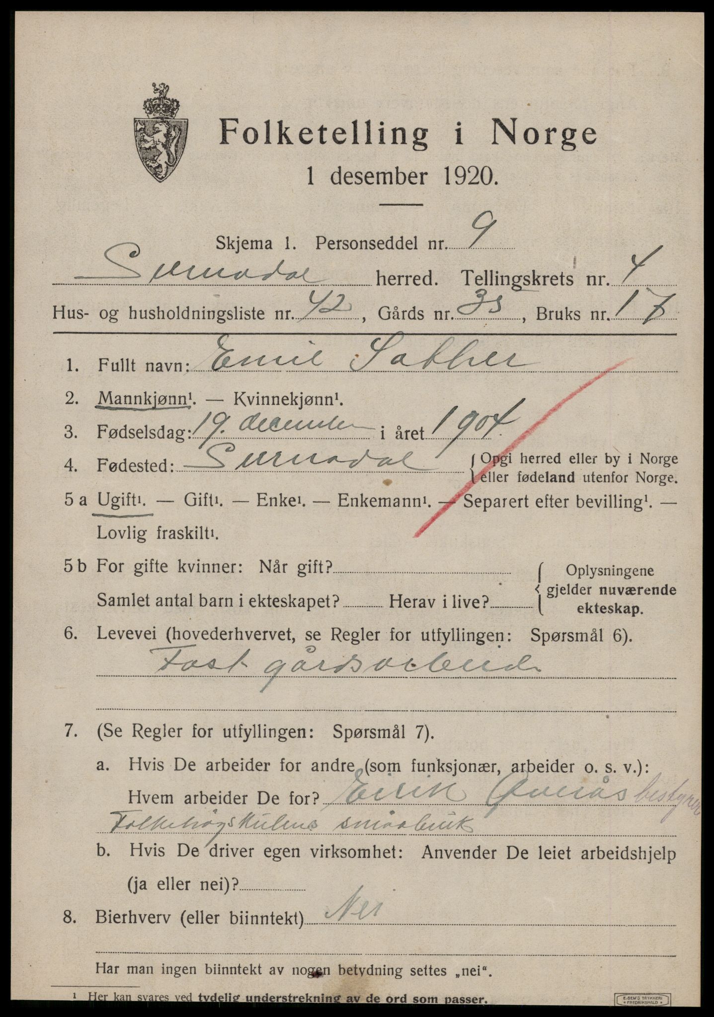 SAT, 1920 census for Surnadal, 1920, p. 3535