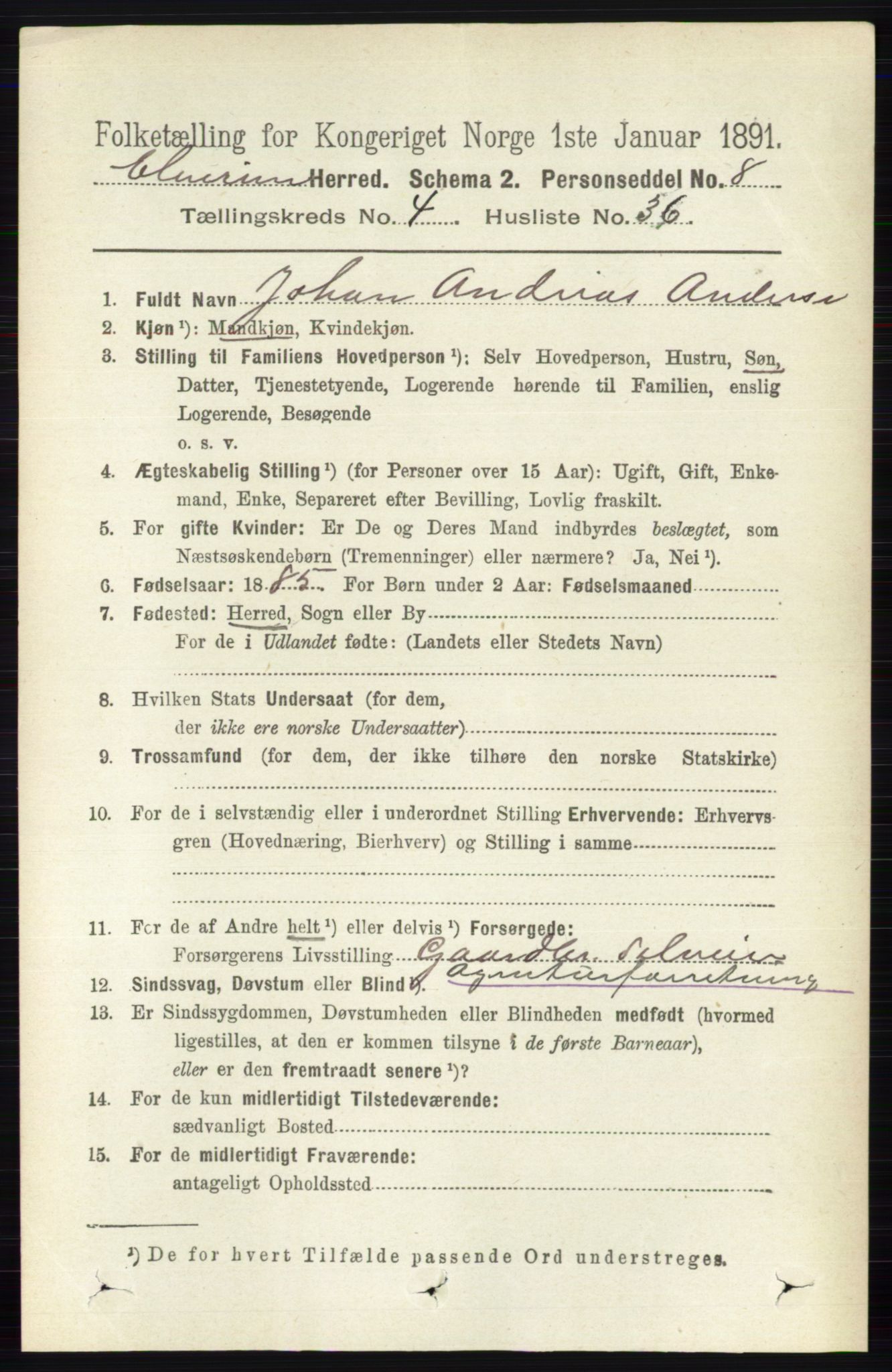 RA, 1891 census for 0427 Elverum, 1891, p. 2599